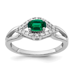 14k White Gold 1/10 carat Lab Grown Diamond VS/SI+ G+ and Lab Created Emerald Ring