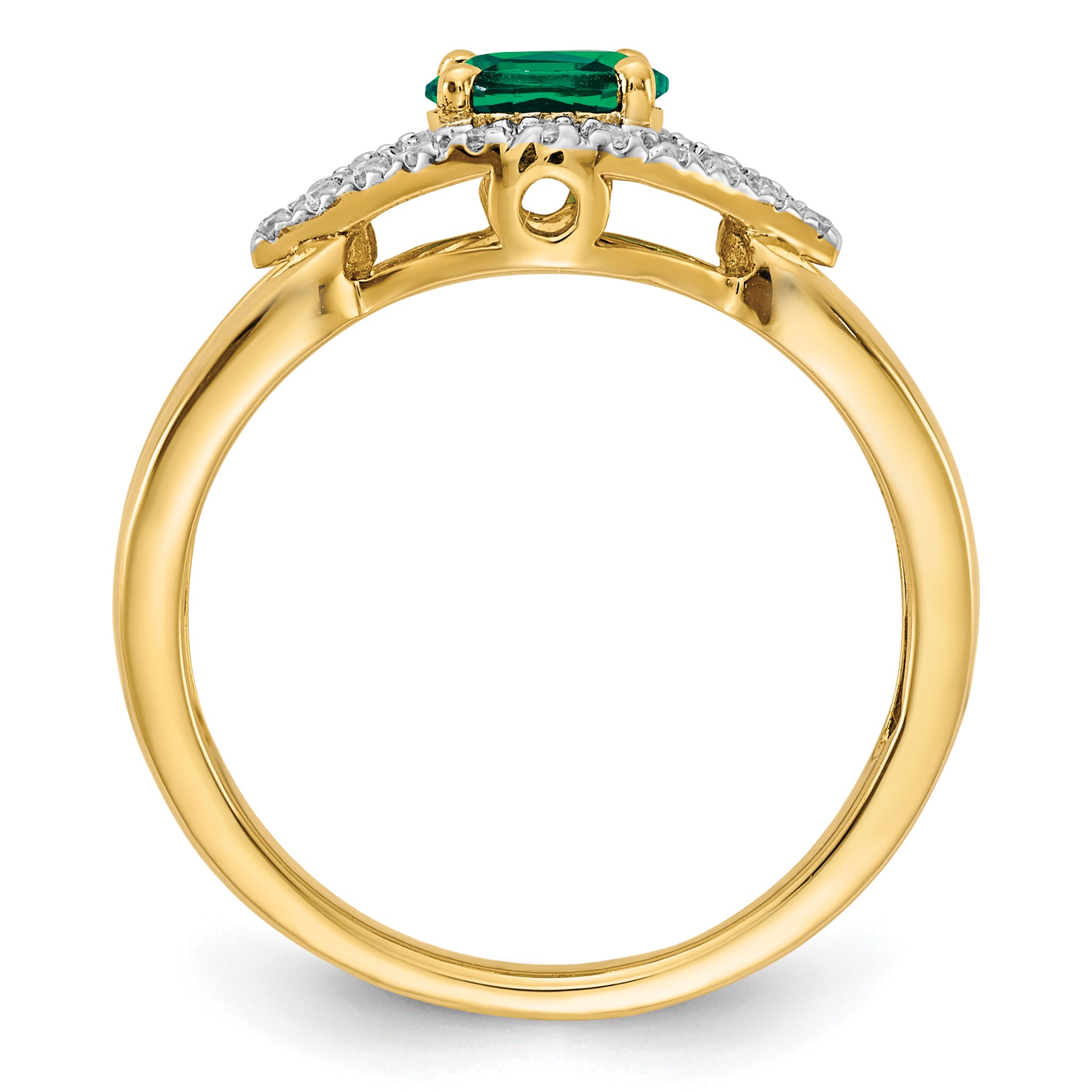14k 1/10 carat Lab Grown Diamond VS/SI+ G+ and Lab Created Emerald Ring