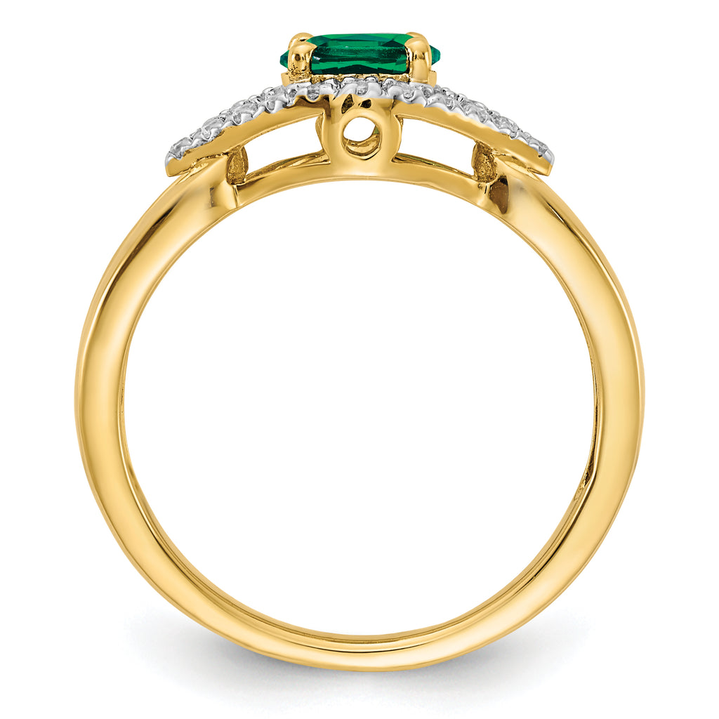 14k 1/10 carat Lab Grown Diamond VS/SI+ G+ and Lab Created Emerald Ring