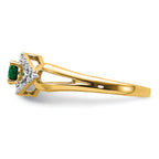 14k 1/10 carat Lab Grown Diamond VS/SI+ G+ and Lab Created Emerald Ring
