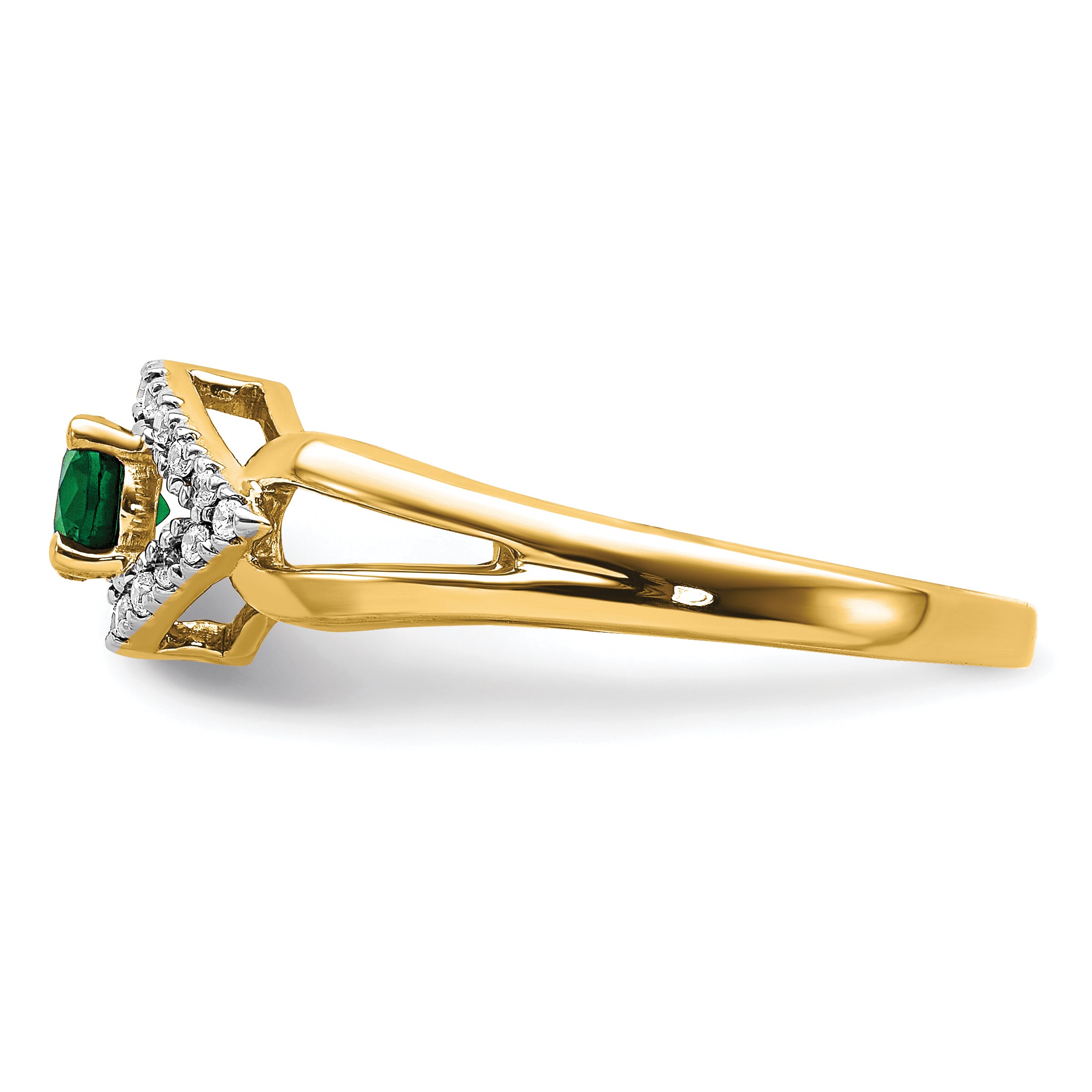 14k 1/10 carat Lab Grown Diamond VS/SI+ G+ and Lab Created Emerald Ring