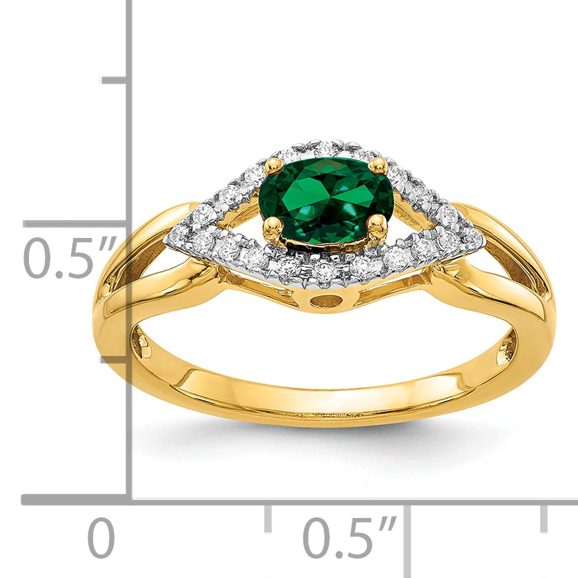 14k 1/10 carat Lab Grown Diamond VS/SI+ G+ and Lab Created Emerald Ring