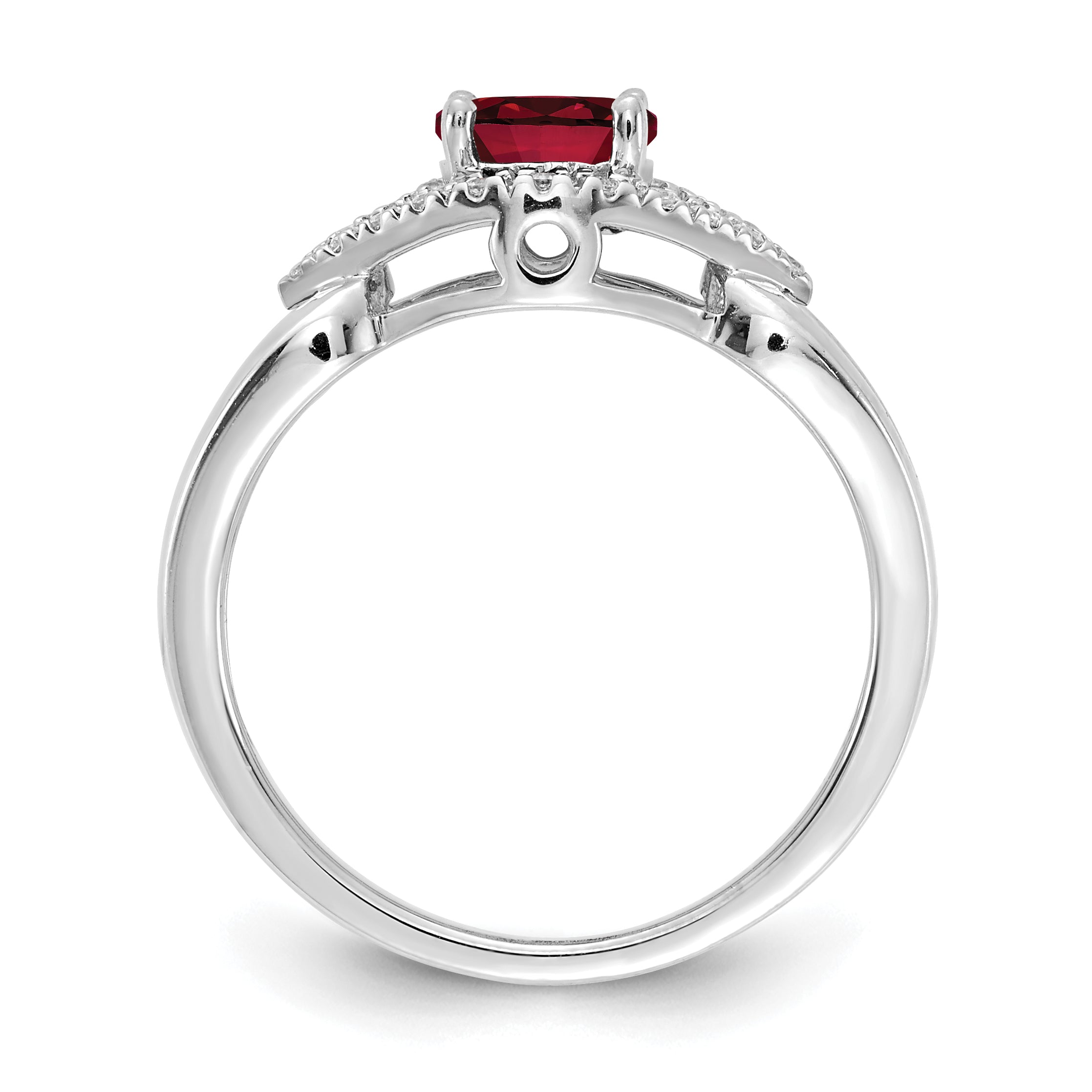 14k White Gold 1/10 carat Lab Grown Diamond VS/SI+ G+ and Lab Created Ruby Ring Secondary image