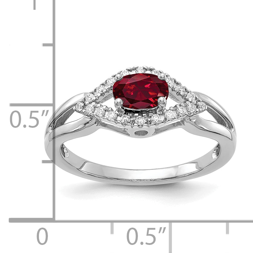 14k White Gold 1/10 carat Lab Grown Diamond VS/SI+ G+ and Lab Created Ruby Ring