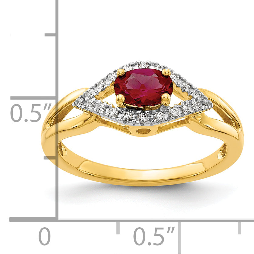 14k 1/10 carat Lab Grown Diamond VS/SI+ G+ and Lab Created Ruby Ring