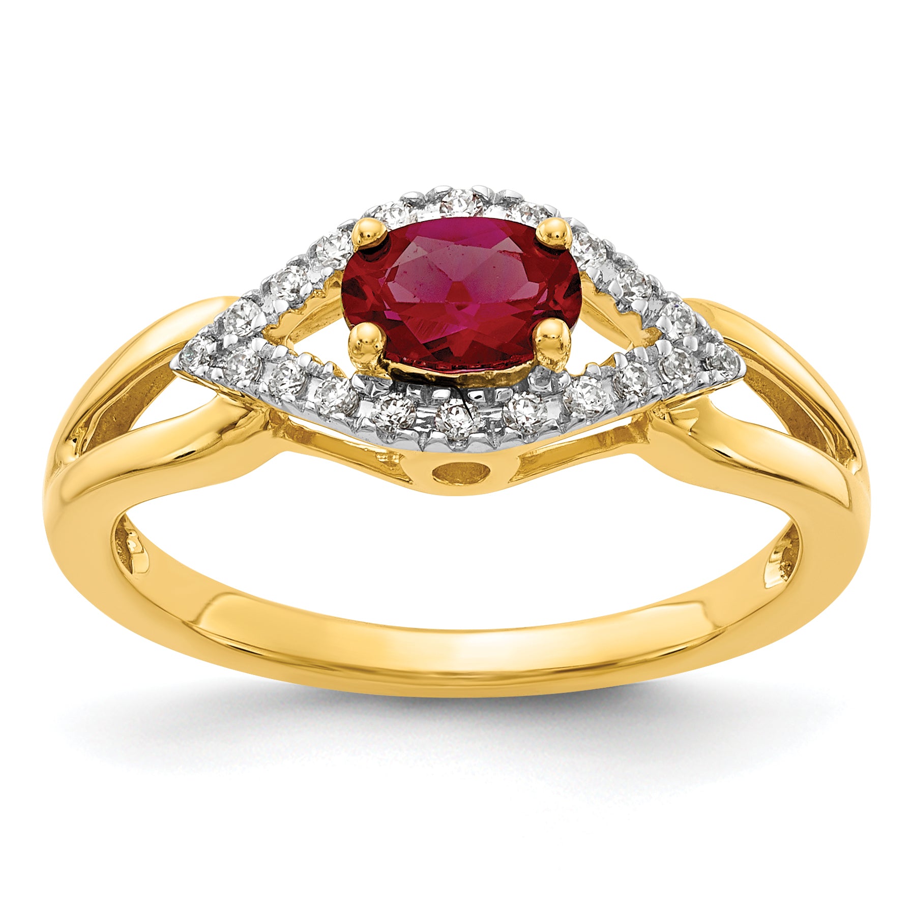14k 1/10 carat Lab Grown Diamond VS/SI+ G+ and Lab Created Ruby Ring Main image