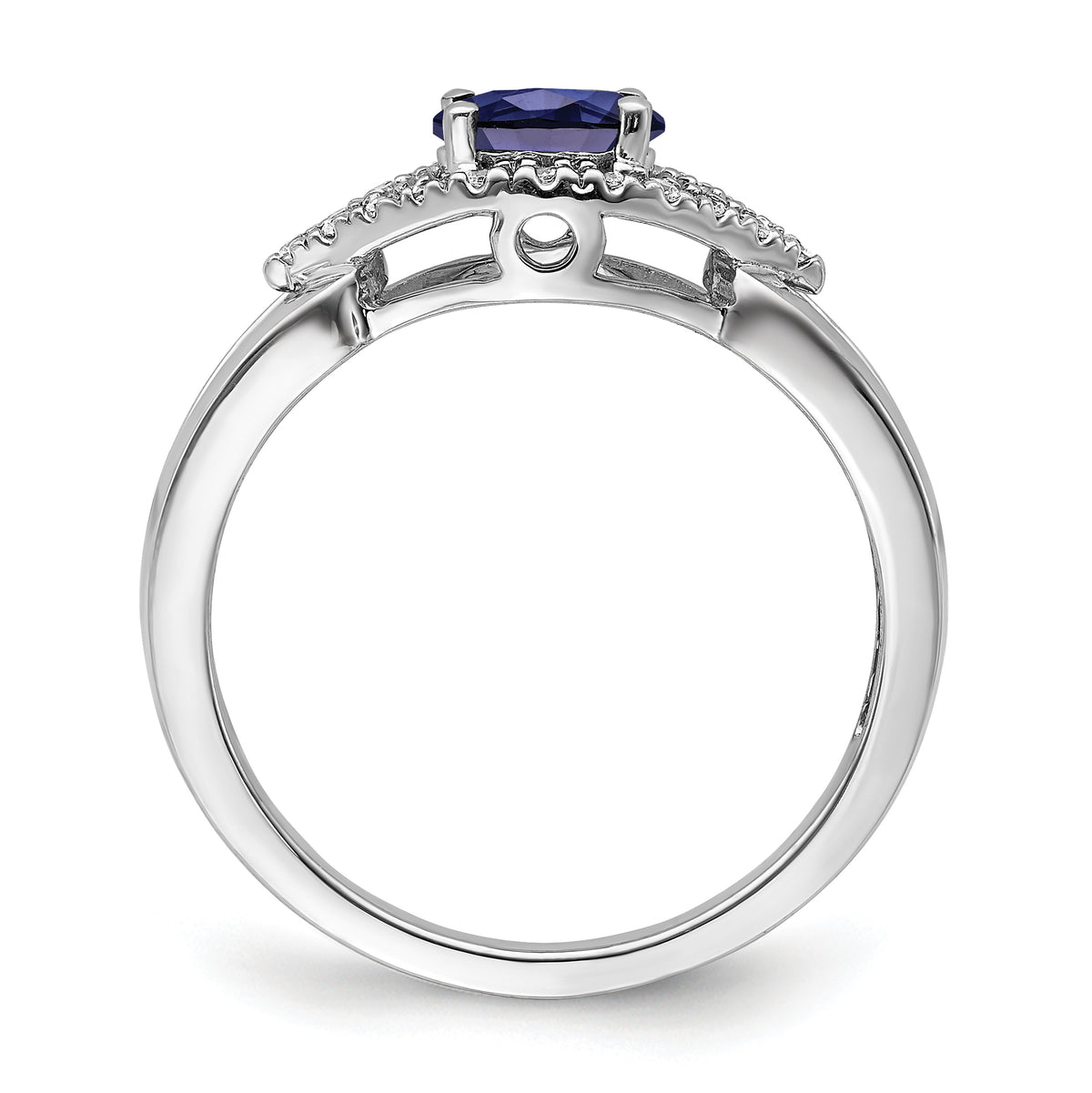 14k White Gold 1/10 carat Lab Grown Diamond VS/SI+ G+ and Lab Created Blue Sapphire Ring