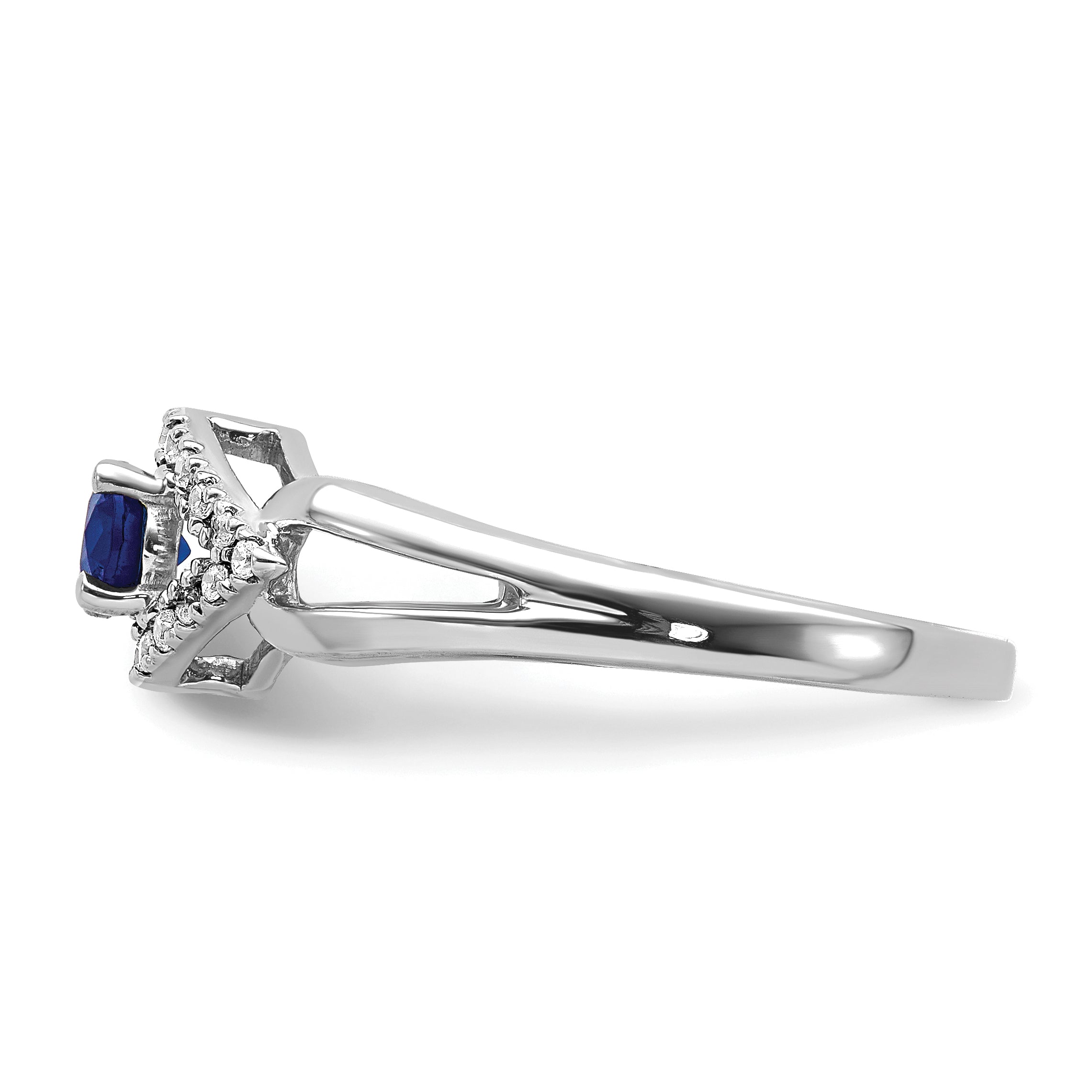 14k White Gold 1/10 carat Lab Grown Diamond VS/SI+ G+ and Lab Created Blue Sapphire Ring