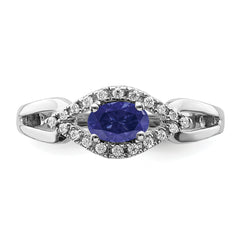 14k White Gold 1/10 carat Lab Grown Diamond VS/SI+ G+ and Lab Created Blue Sapphire Ring