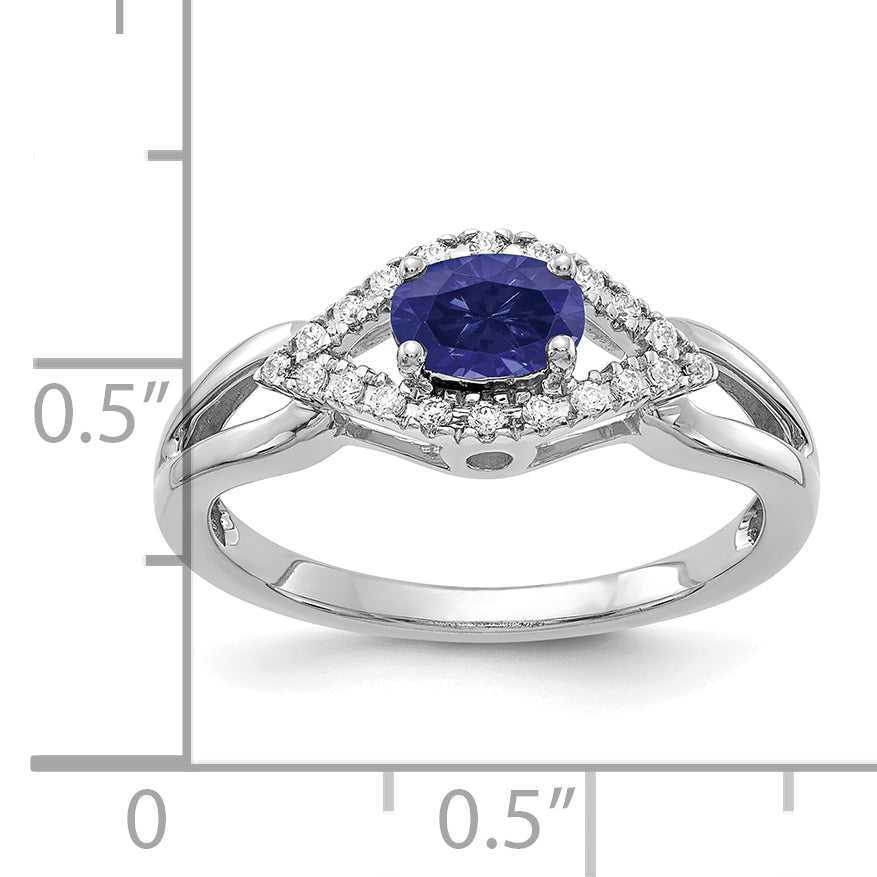 14k White Gold 1/10 carat Lab Grown Diamond VS/SI+ G+ and Lab Created Blue Sapphire Ring