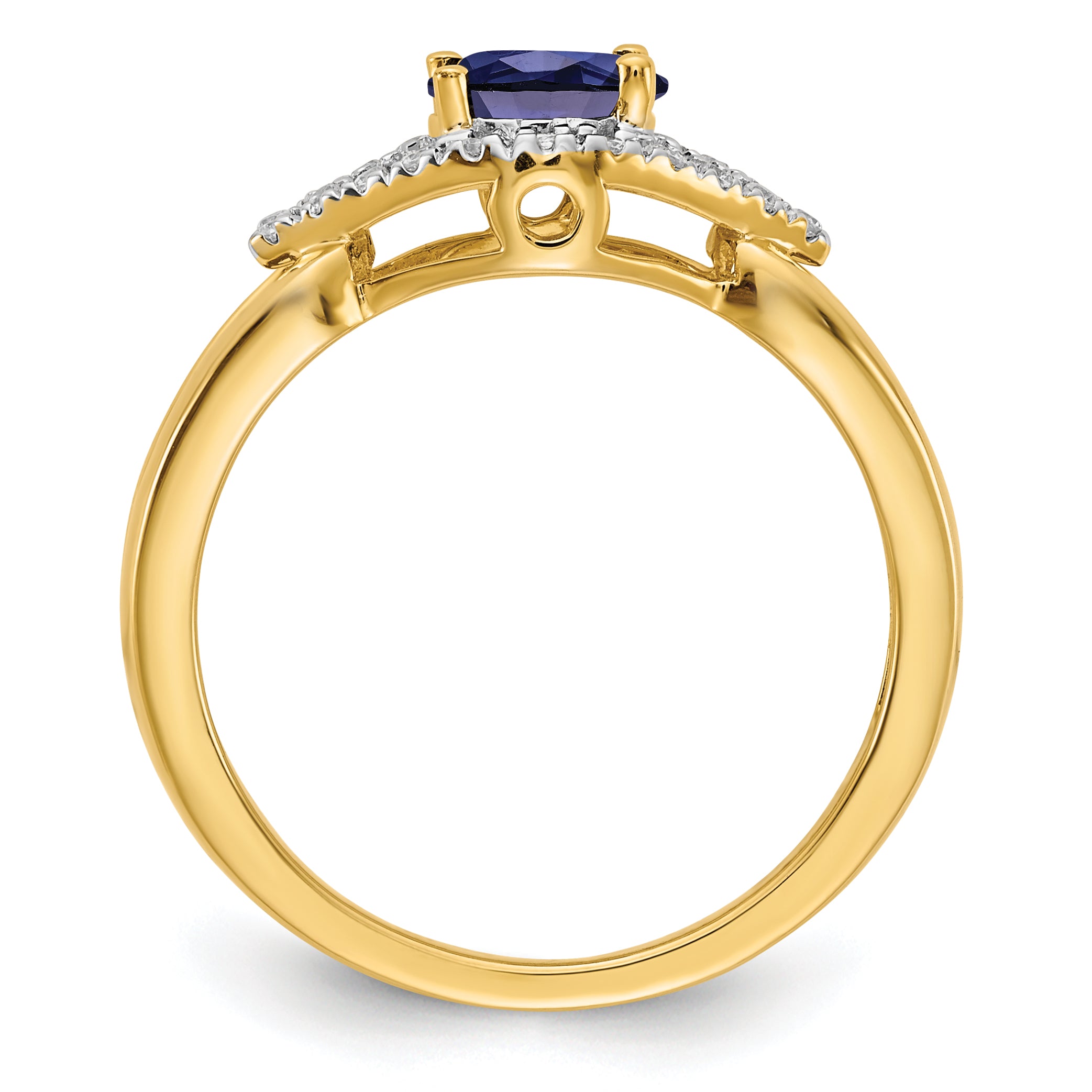 14k 1/10 carat Lab Grown Diamond VS/SI+ G+ and Lab Created Blue Sapphire Ring
