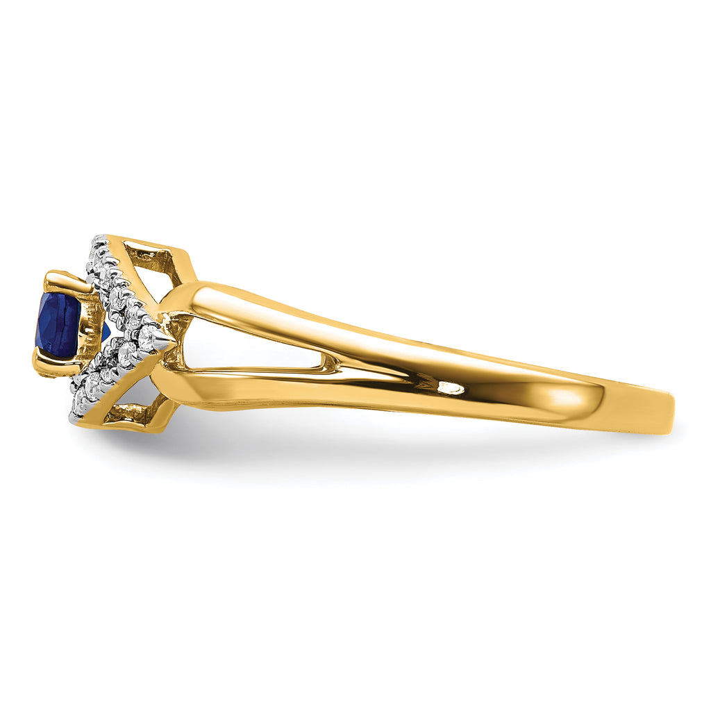 14k 1/10 carat Lab Grown Diamond VS/SI+ G+ and Lab Created Blue Sapphire Ring