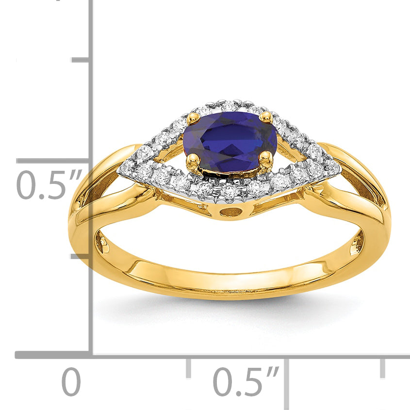 14k 1/10 carat Lab Grown Diamond VS/SI+ G+ and Lab Created Blue Sapphire Ring