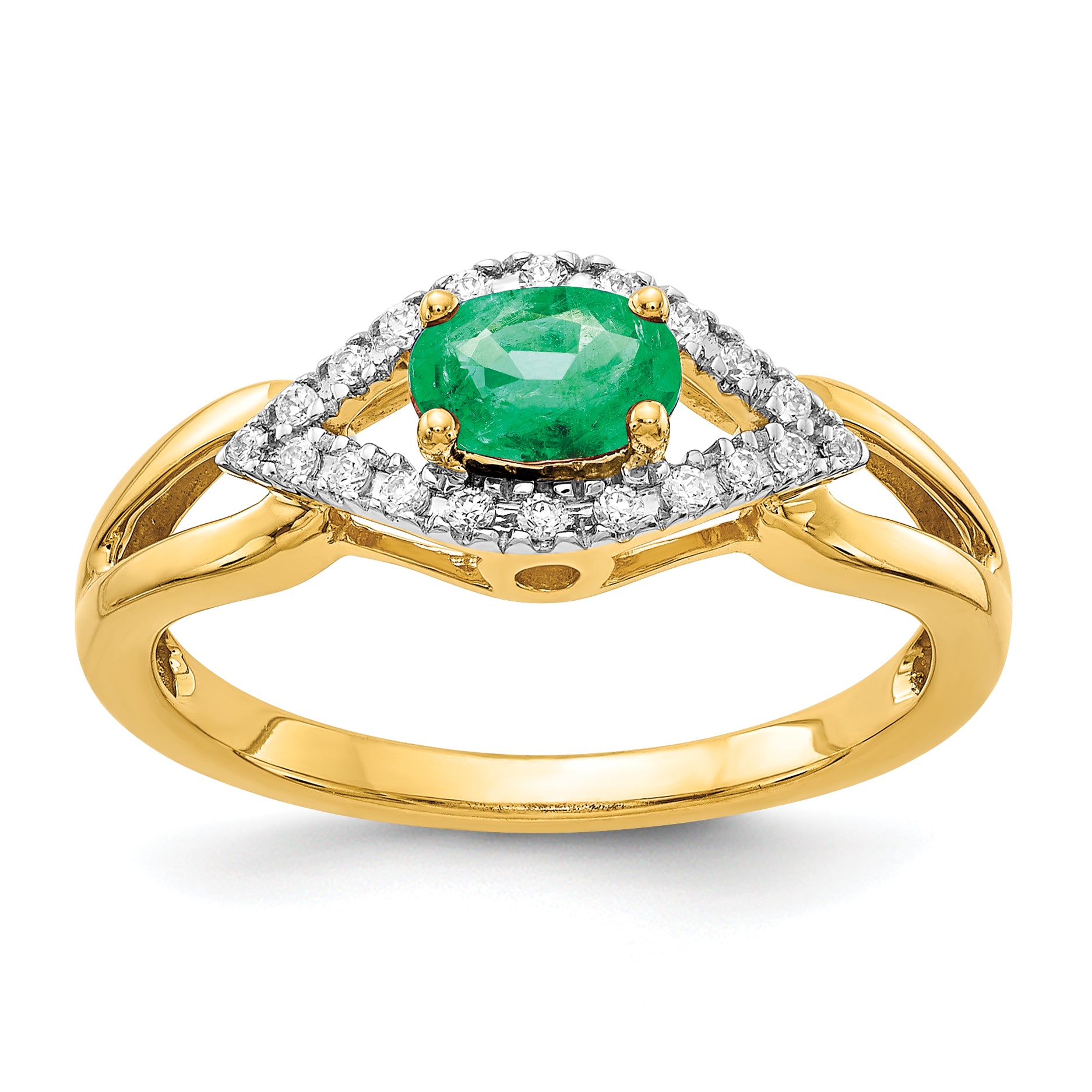 10k Diamond and Emerald Ring Main image