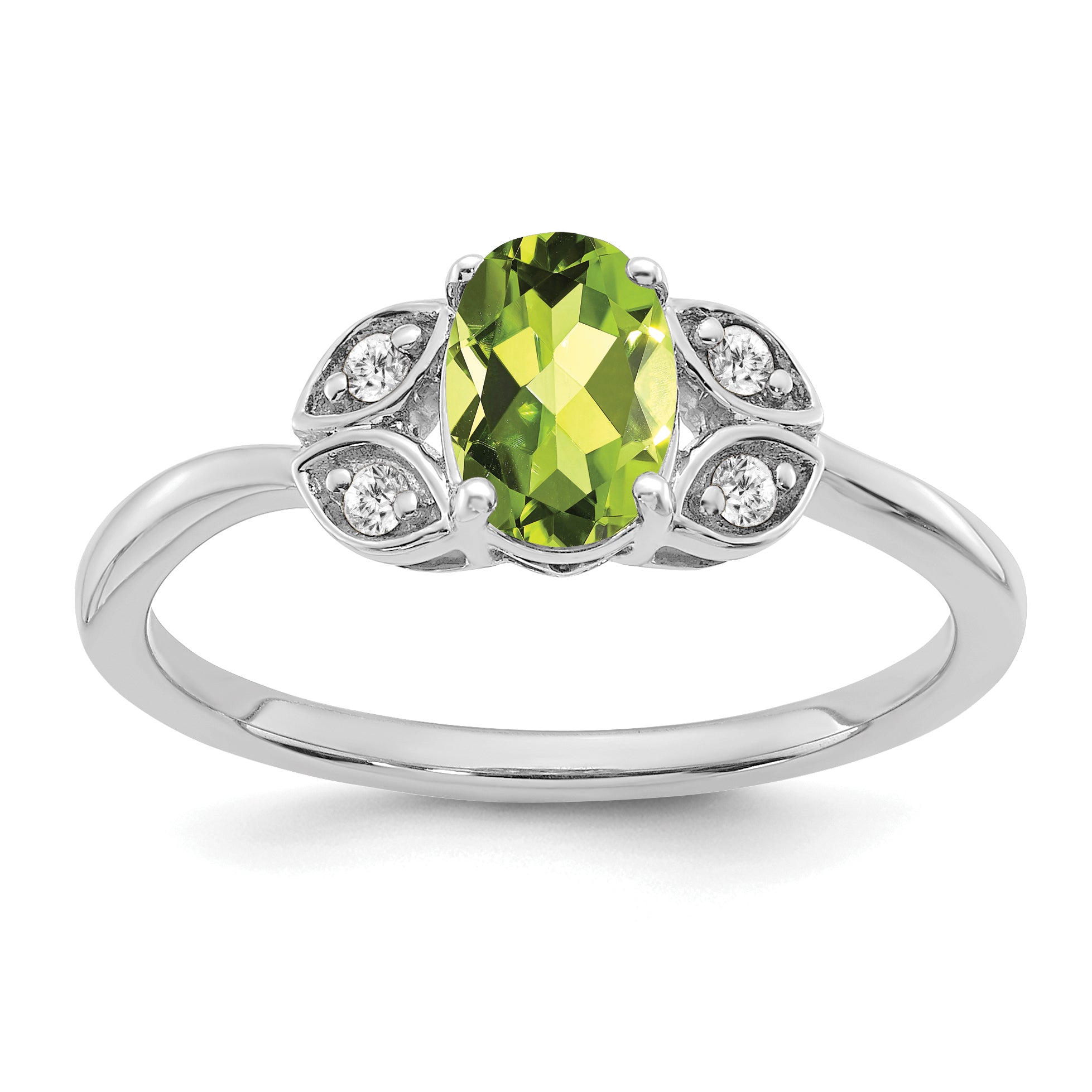 10k White Gold Peridot and Diamond Ring Main image