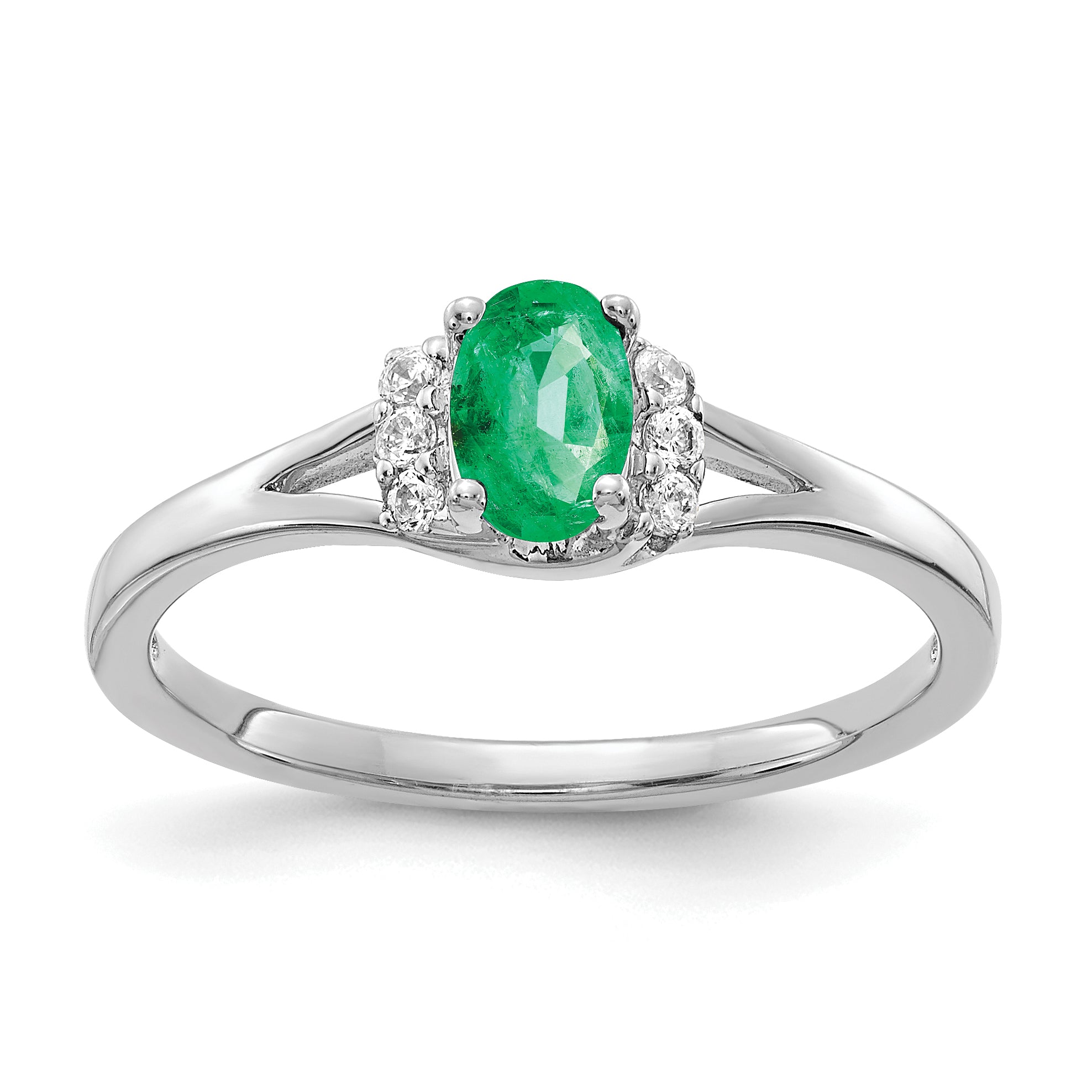 10k White Gold Diamond and Oval Emerald Ring Main image