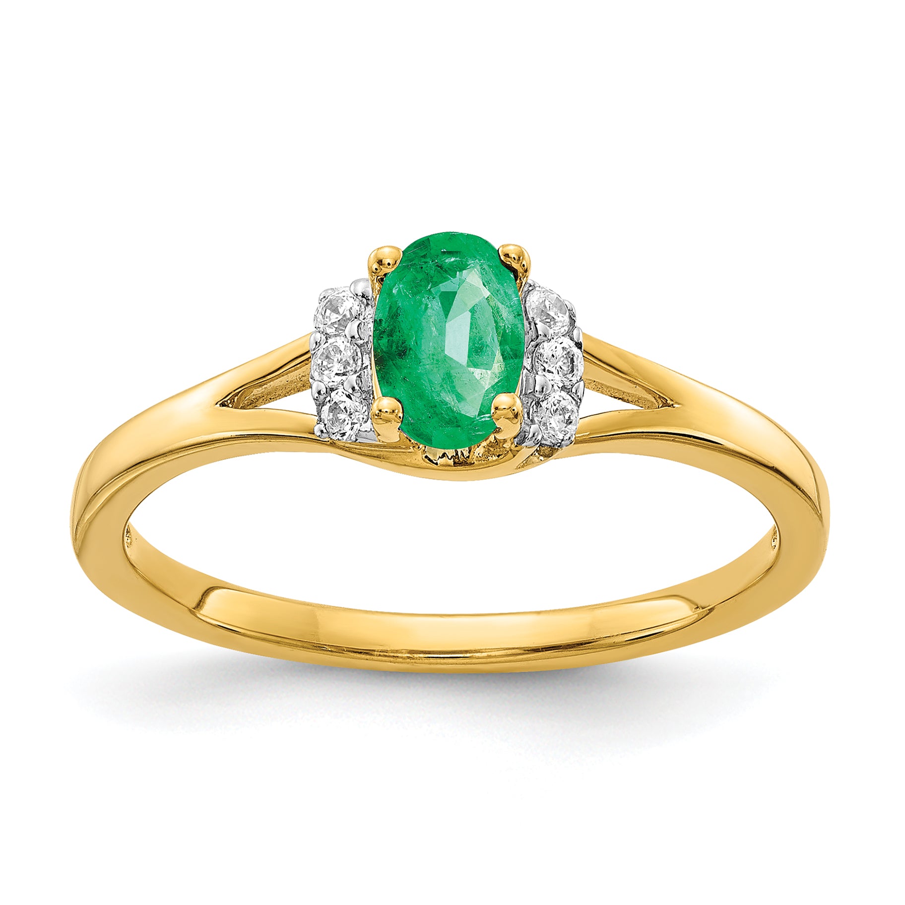 10k Diamond and Oval Emerald Ring Main image