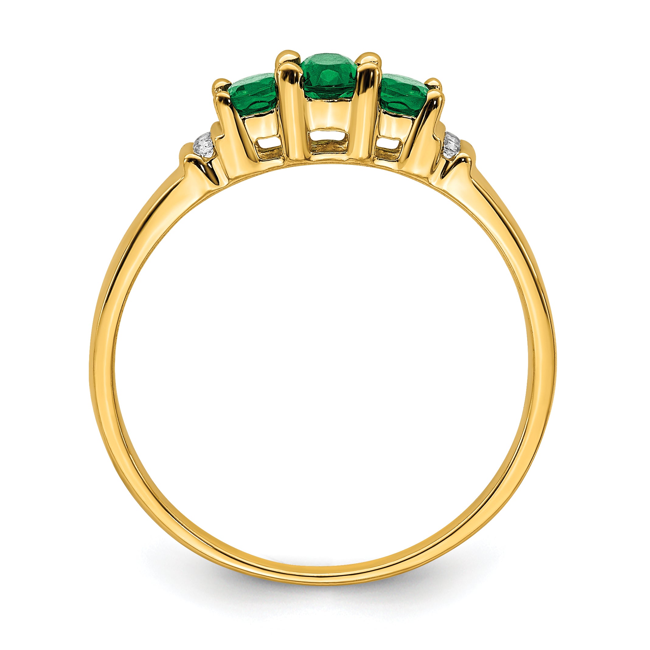 10k Polished Triple Emerald and Diamond 3-stone Ring Secondary image