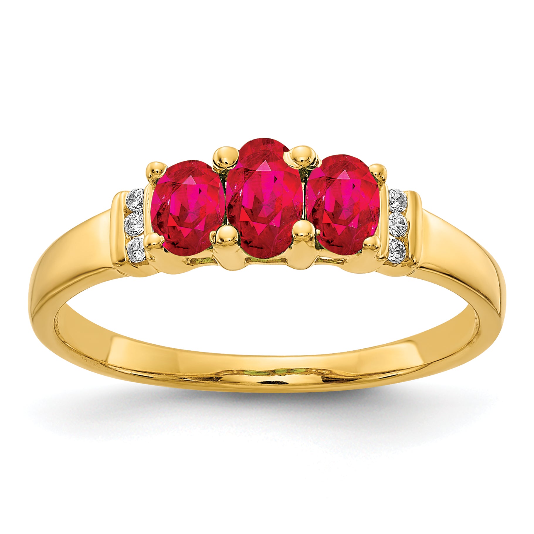 10k Polished Triple Ruby and Diamond 3-stone Ring Main image