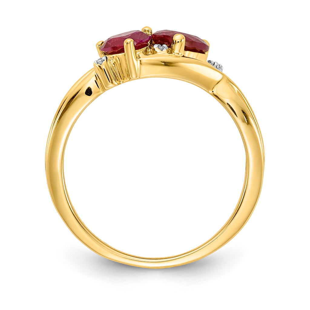 10k Lab Created Ruby and Diamond Double Heart Ring