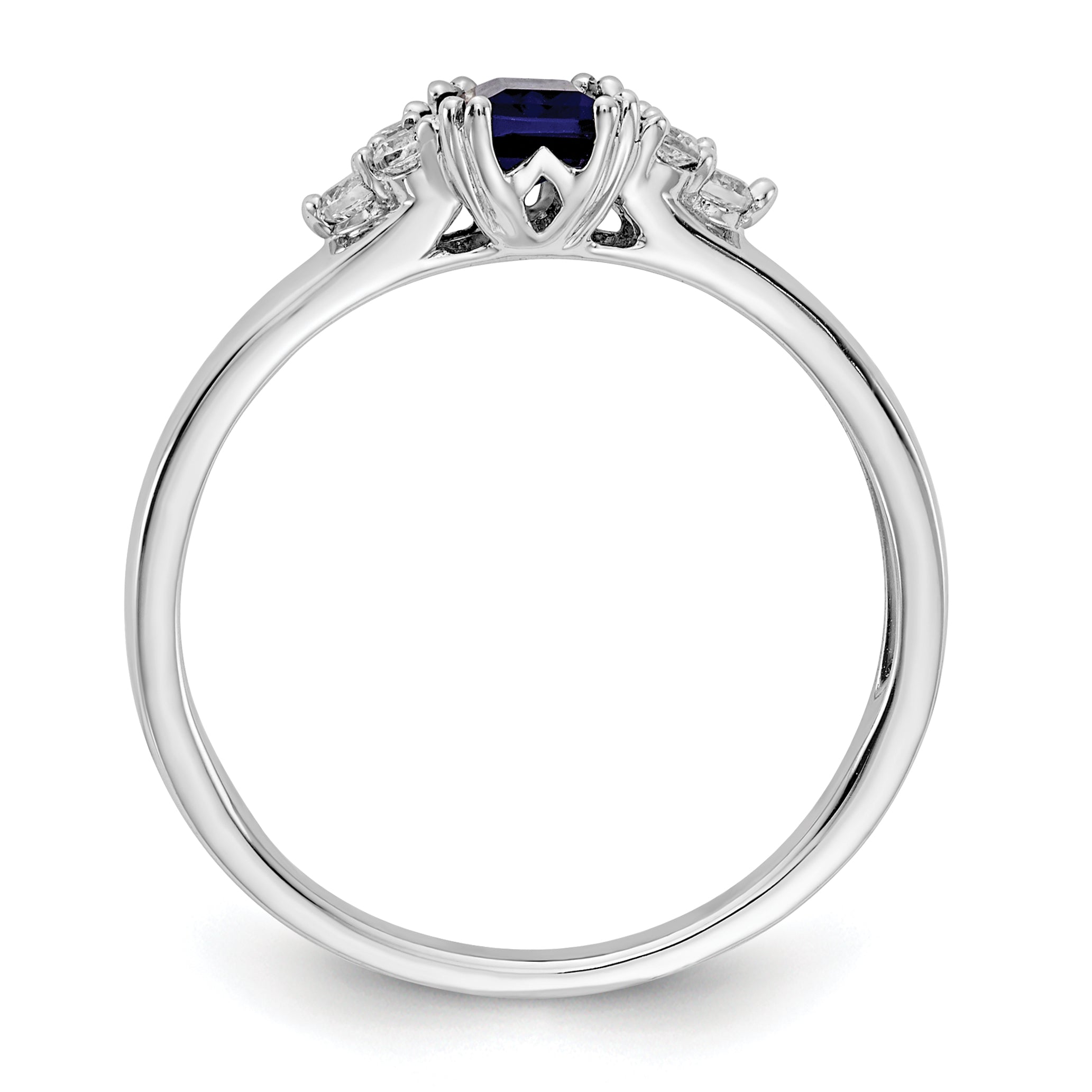14k White Gold 1/6 carat Lab Grown Diamond VS/SI+ G+ and Lab Created Blue Sapphire Ring