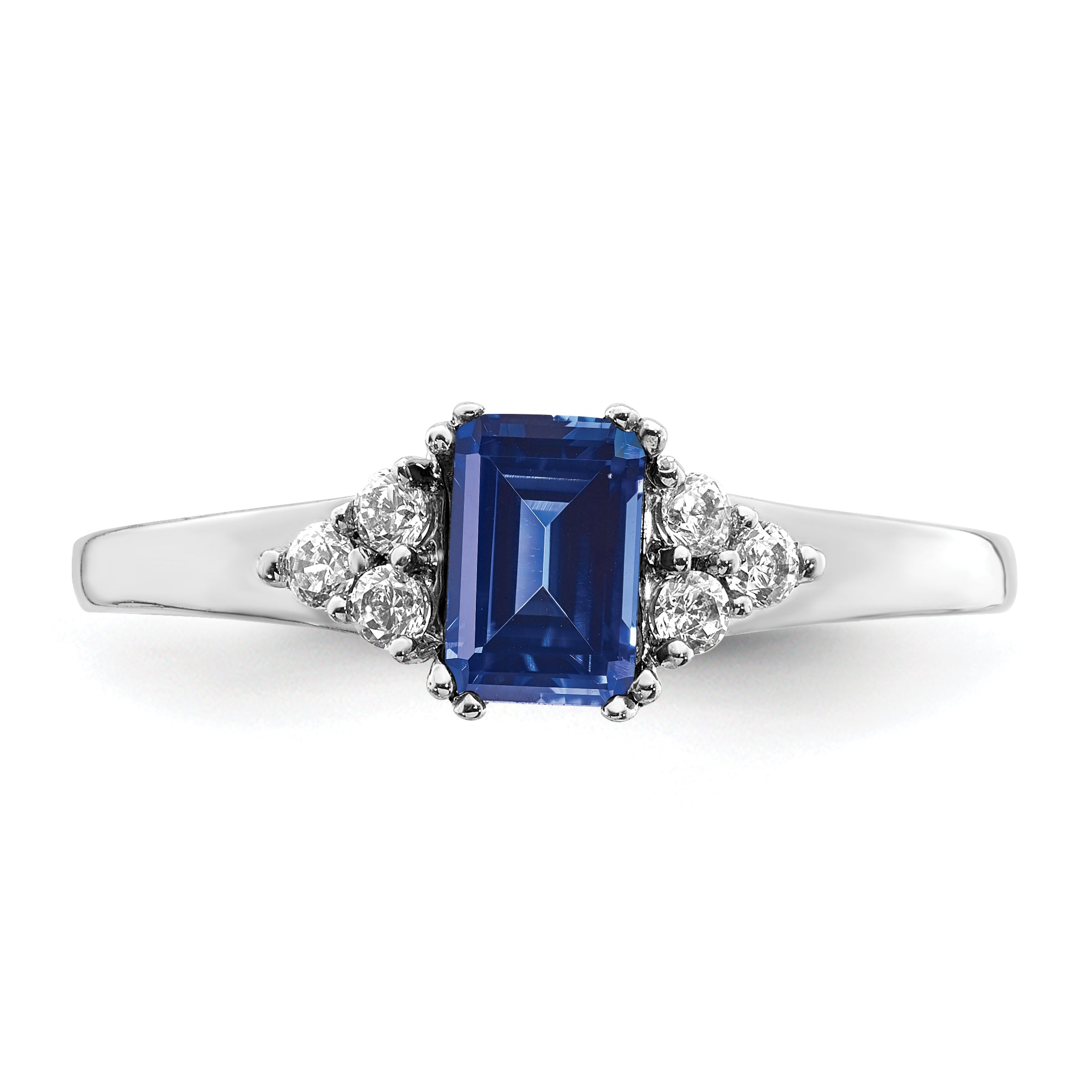 14k White Gold 1/6 carat Lab Grown Diamond VS/SI+ G+ and Lab Created Blue Sapphire Ring