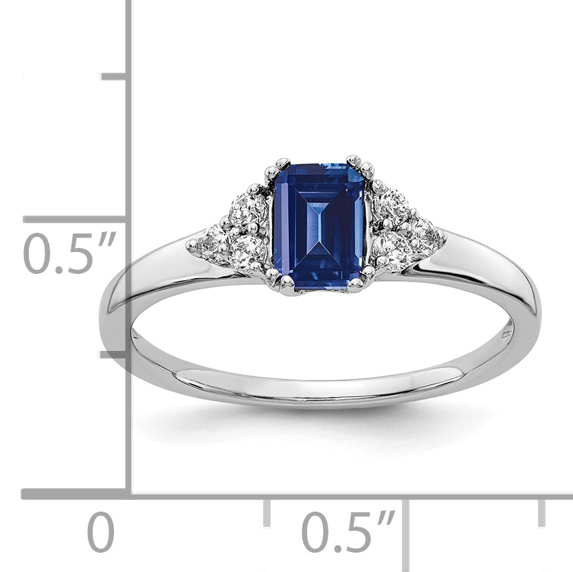 14k White Gold 1/6 carat Lab Grown Diamond VS/SI+ G+ and Lab Created Blue Sapphire Ring