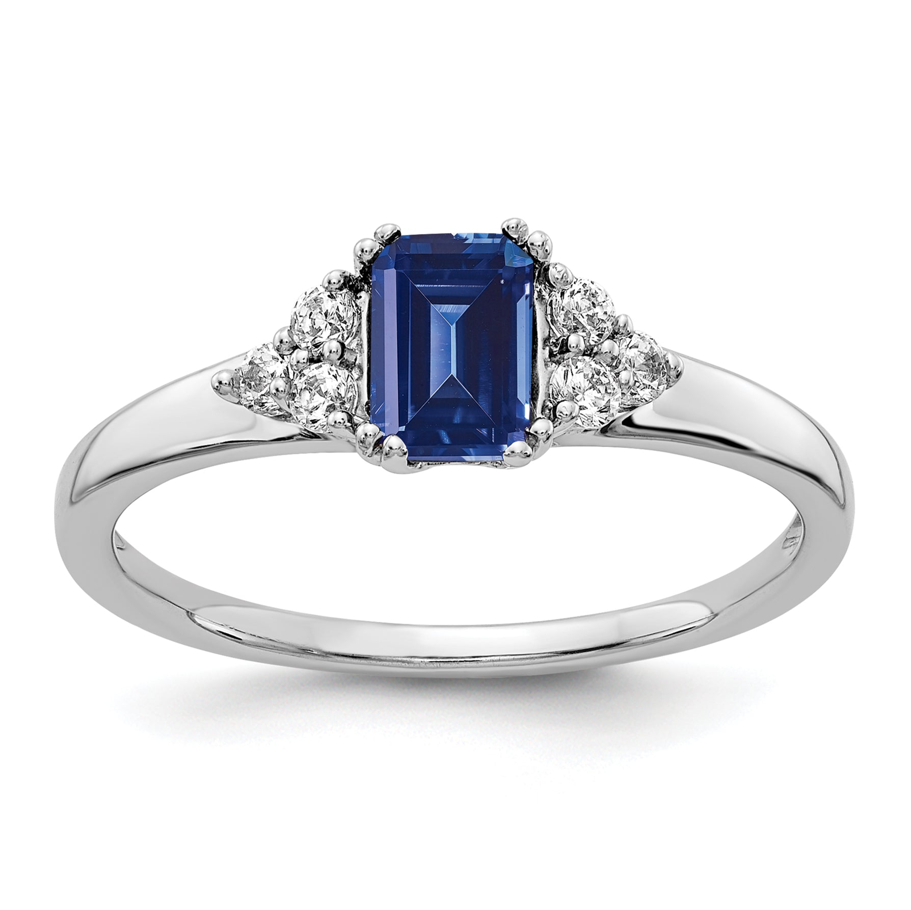 14k White Gold 1/6 carat Lab Grown Diamond VS/SI+ G+ and Lab Created Blue Sapphire Ring Main image
