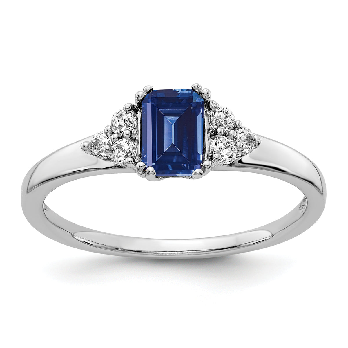 14k White Gold 1/6 carat Lab Grown Diamond VS/SI+ G+ and Lab Created Blue Sapphire Ring