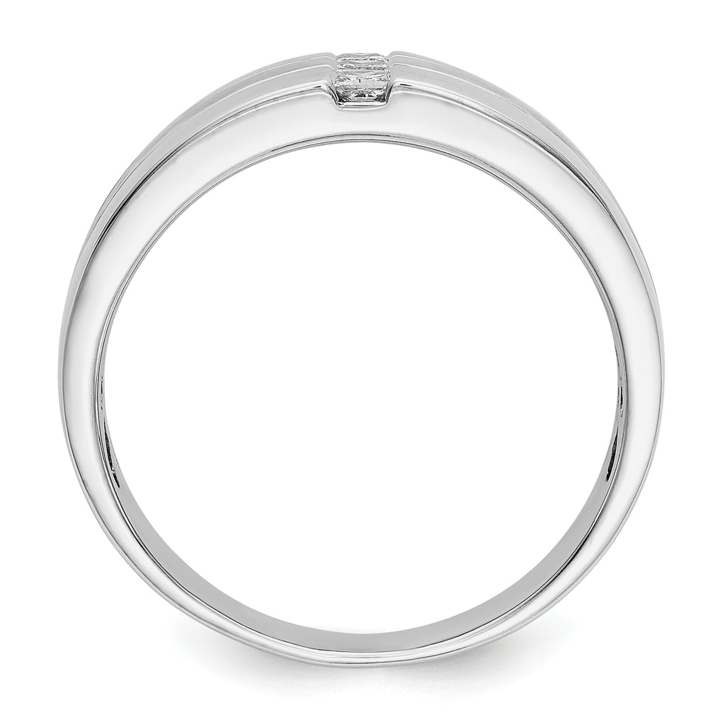 14k White Gold Mens Diamond Polished and Satin Ring