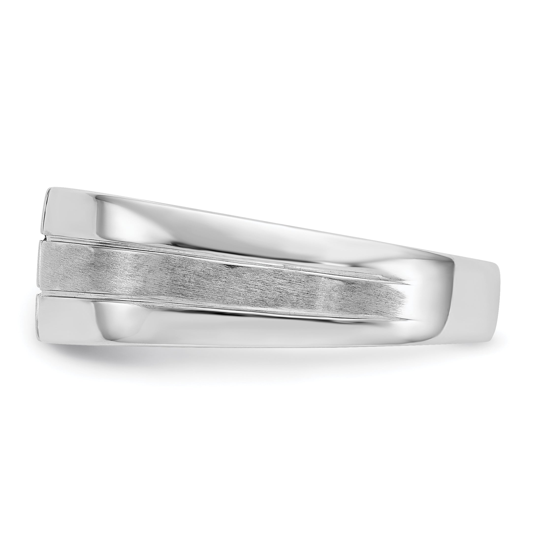 14k White Gold Mens Diamond Polished and Satin Ring