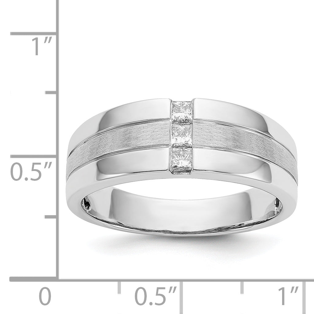 14k White Gold Mens Diamond Polished and Satin Ring
