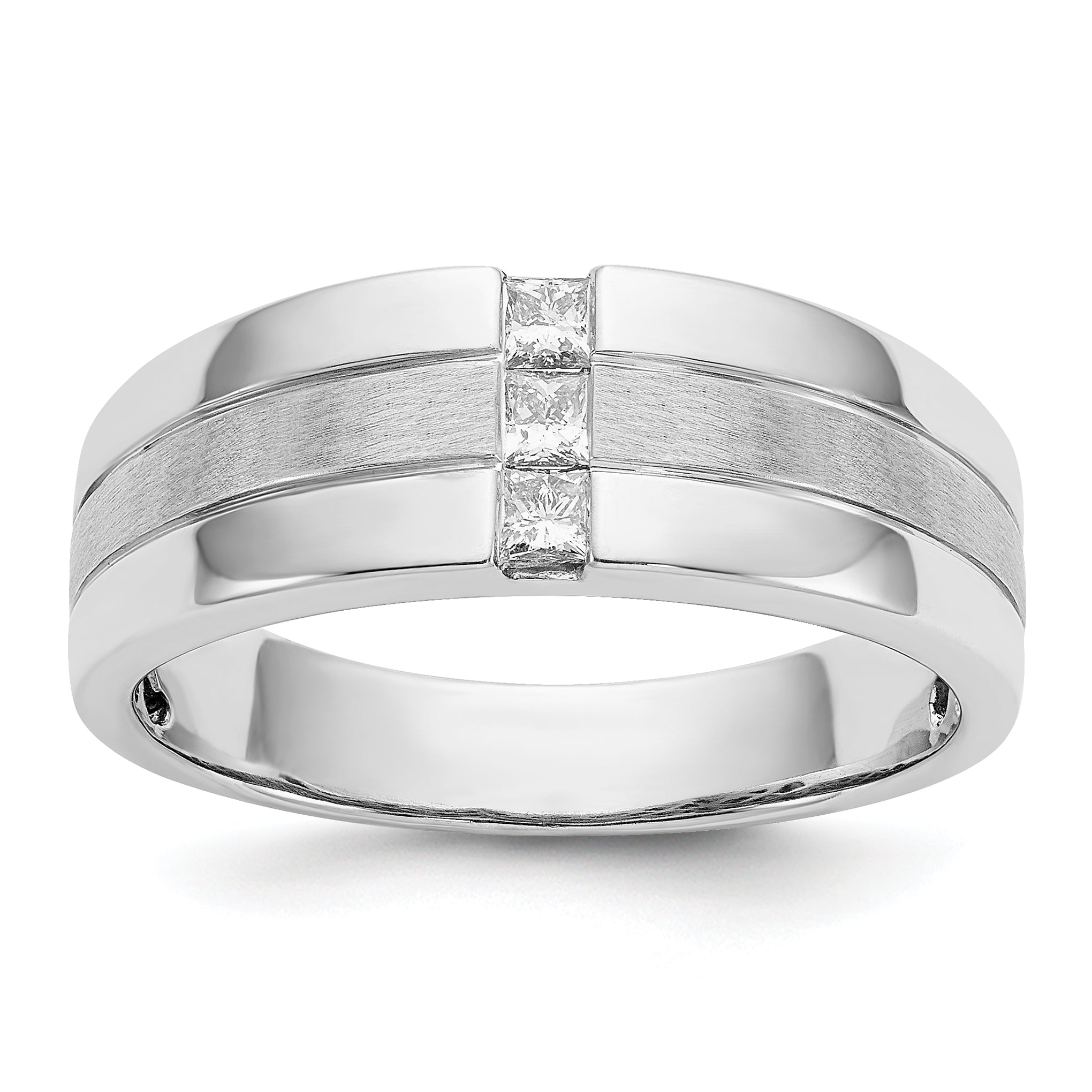 14k White Gold Mens Diamond Polished and Satin Ring Main image