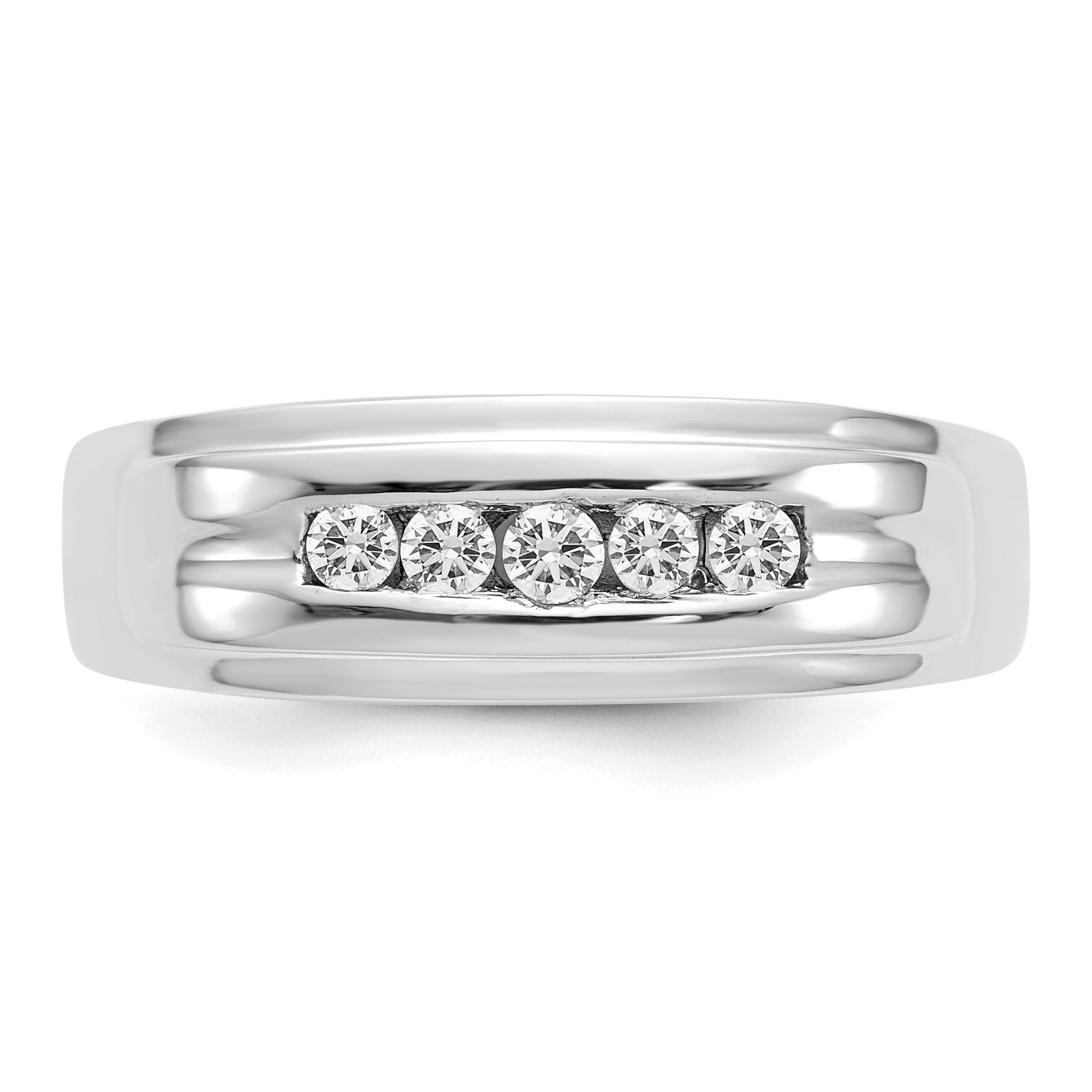14k White Gold Diamond Mens 5-stone Ring