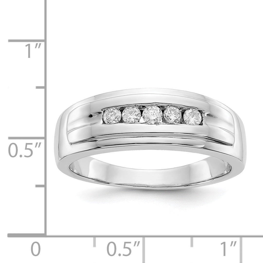 14k White Gold Diamond Mens 5-stone Ring