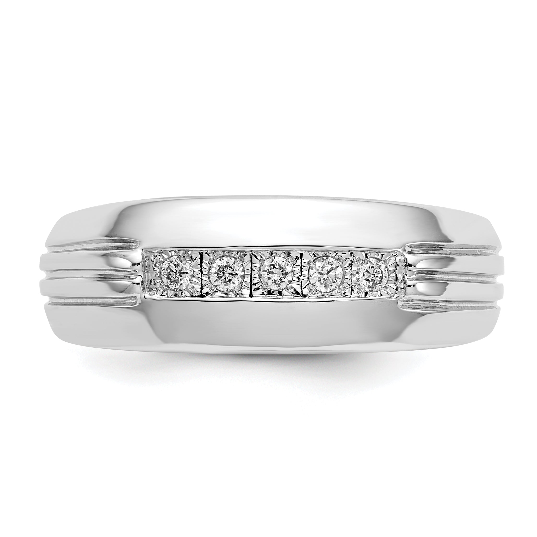 14k White Gold Diamond 5-stone Mens Ring