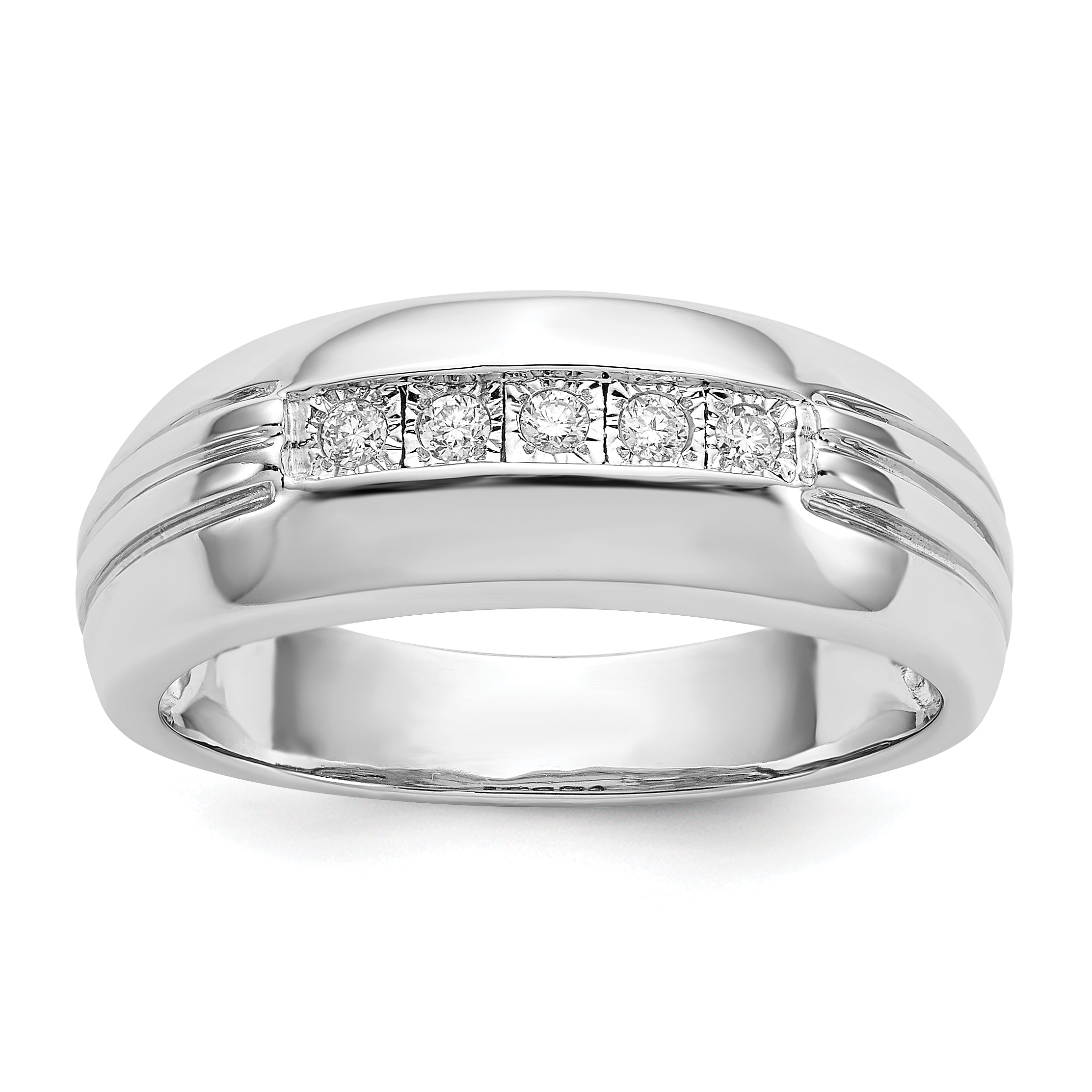 14k White Gold Diamond 5-stone Mens Ring