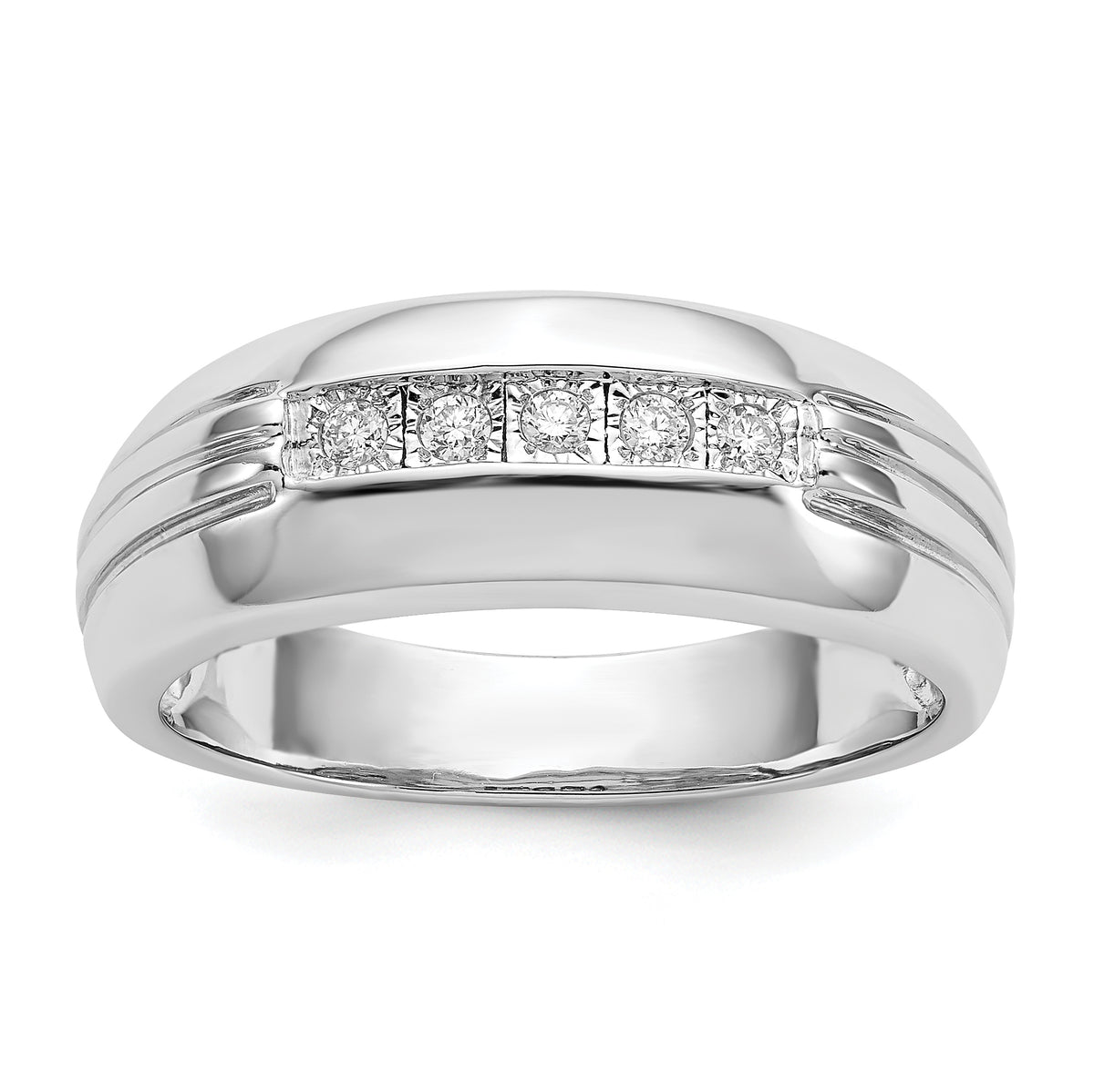 14k White Gold Diamond 5-stone Mens Ring