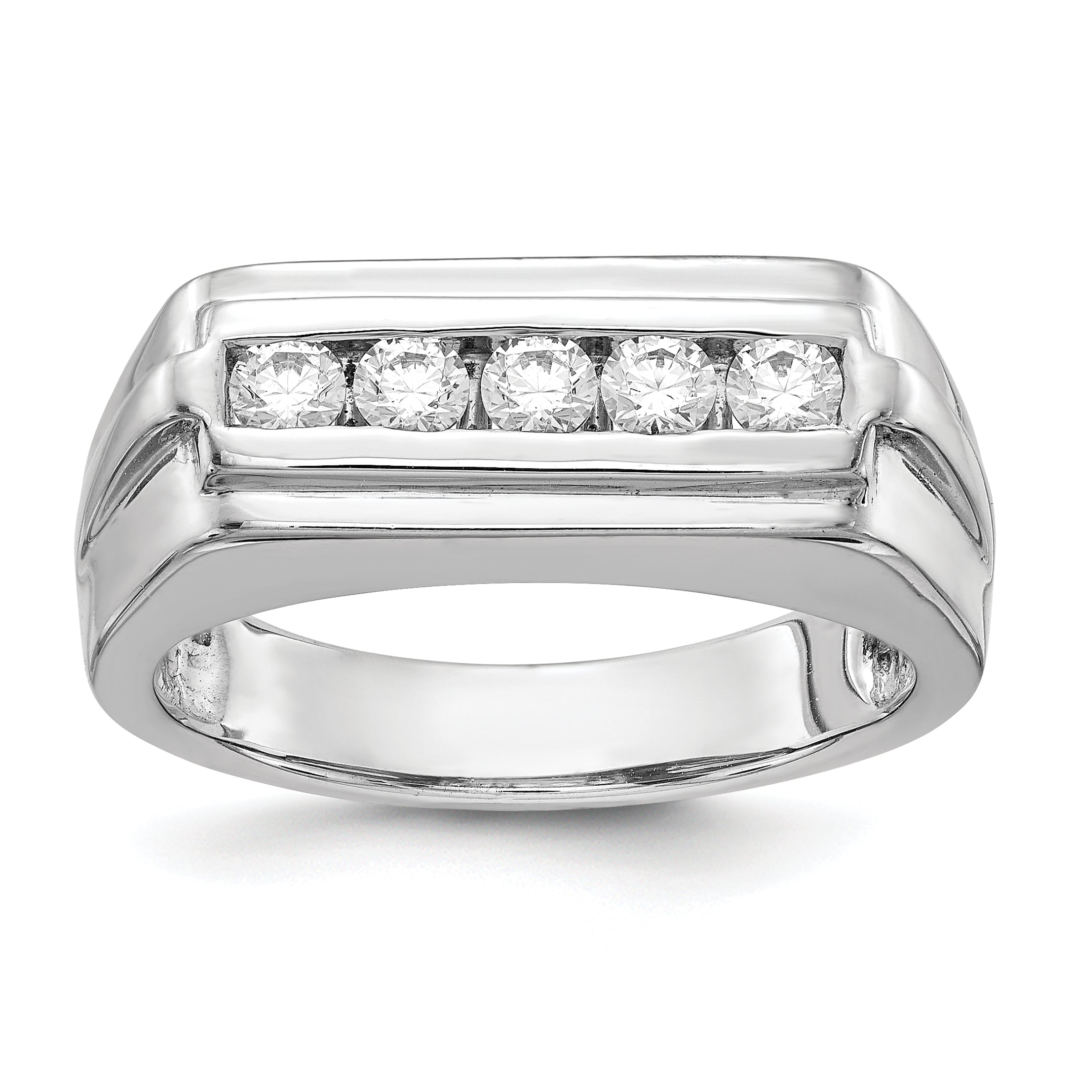 14k White Gold Diamond 5-stone Mens Ring