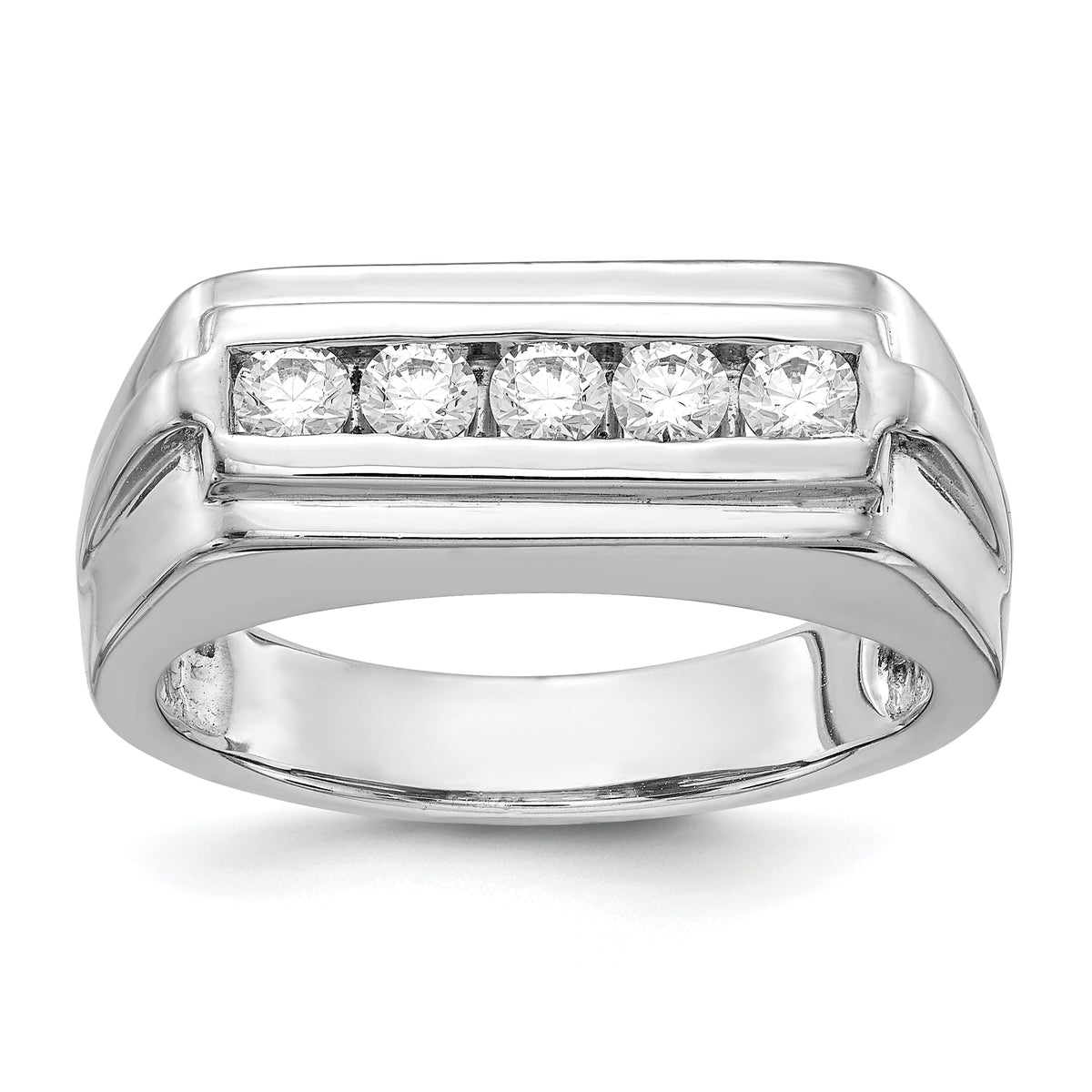 14k White Gold Diamond 5-stone Mens Ring