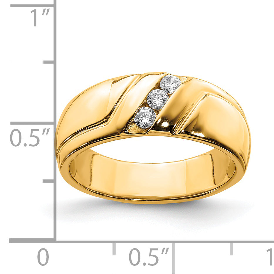 14k Diamond 3-stone Mens Ring