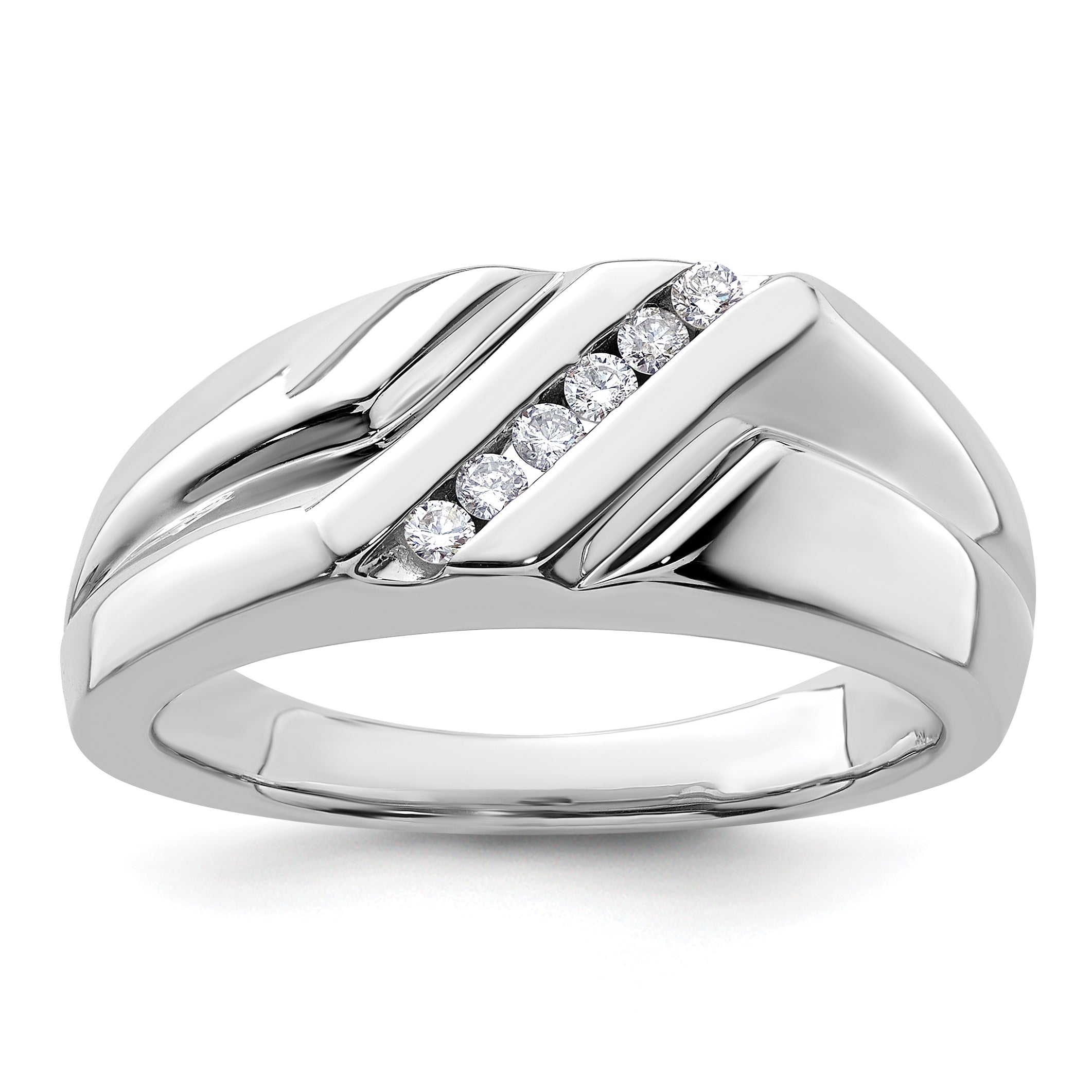 14k White Gold 1/6 carat Lab Grown Diamond VS/SI+ G+ Six Stone Complete Men's Ring Main image