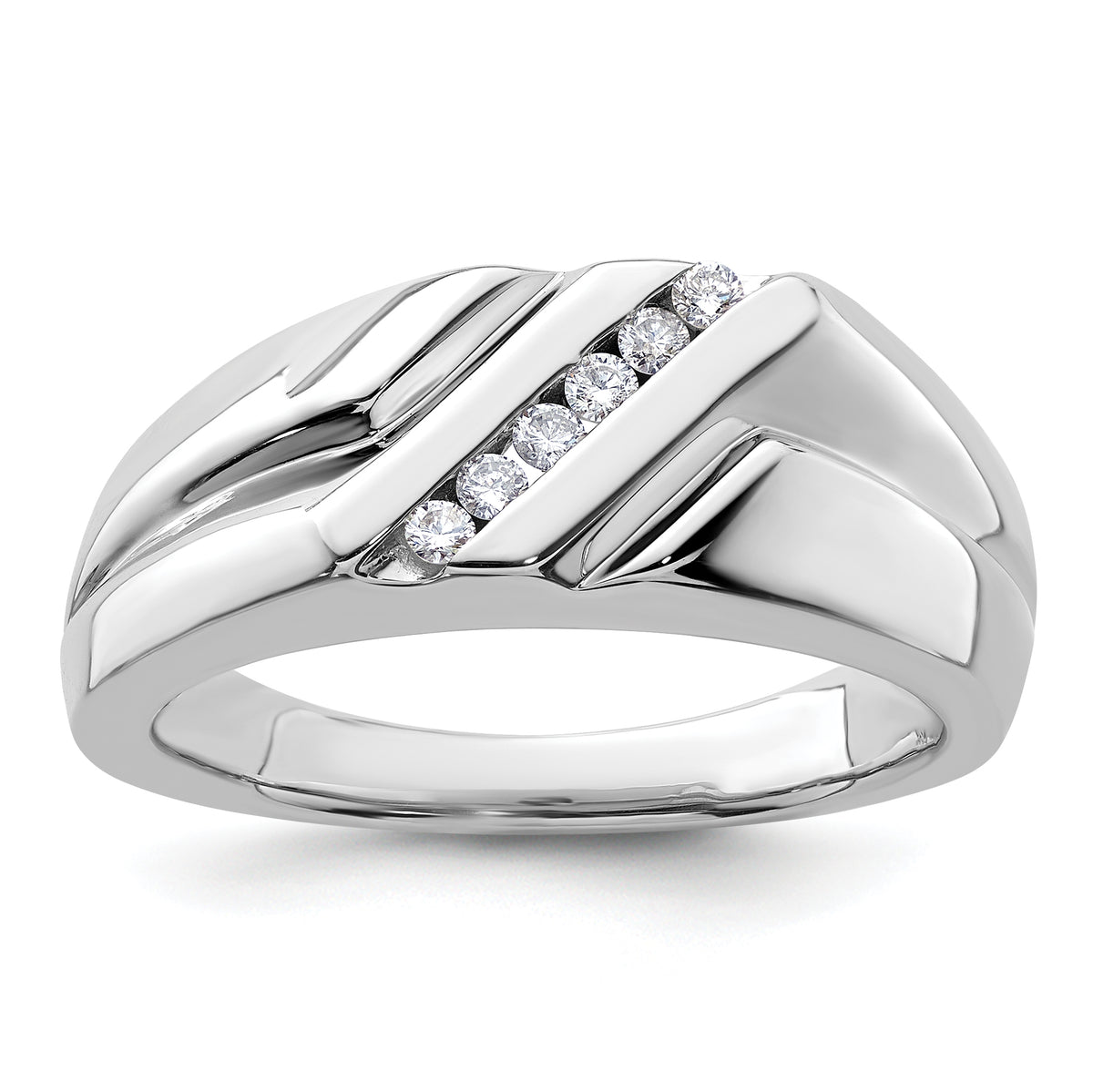 14k White Gold 1/6 carat Lab Grown Diamond VS/SI+ G+ Six Stone Complete Men's Ring