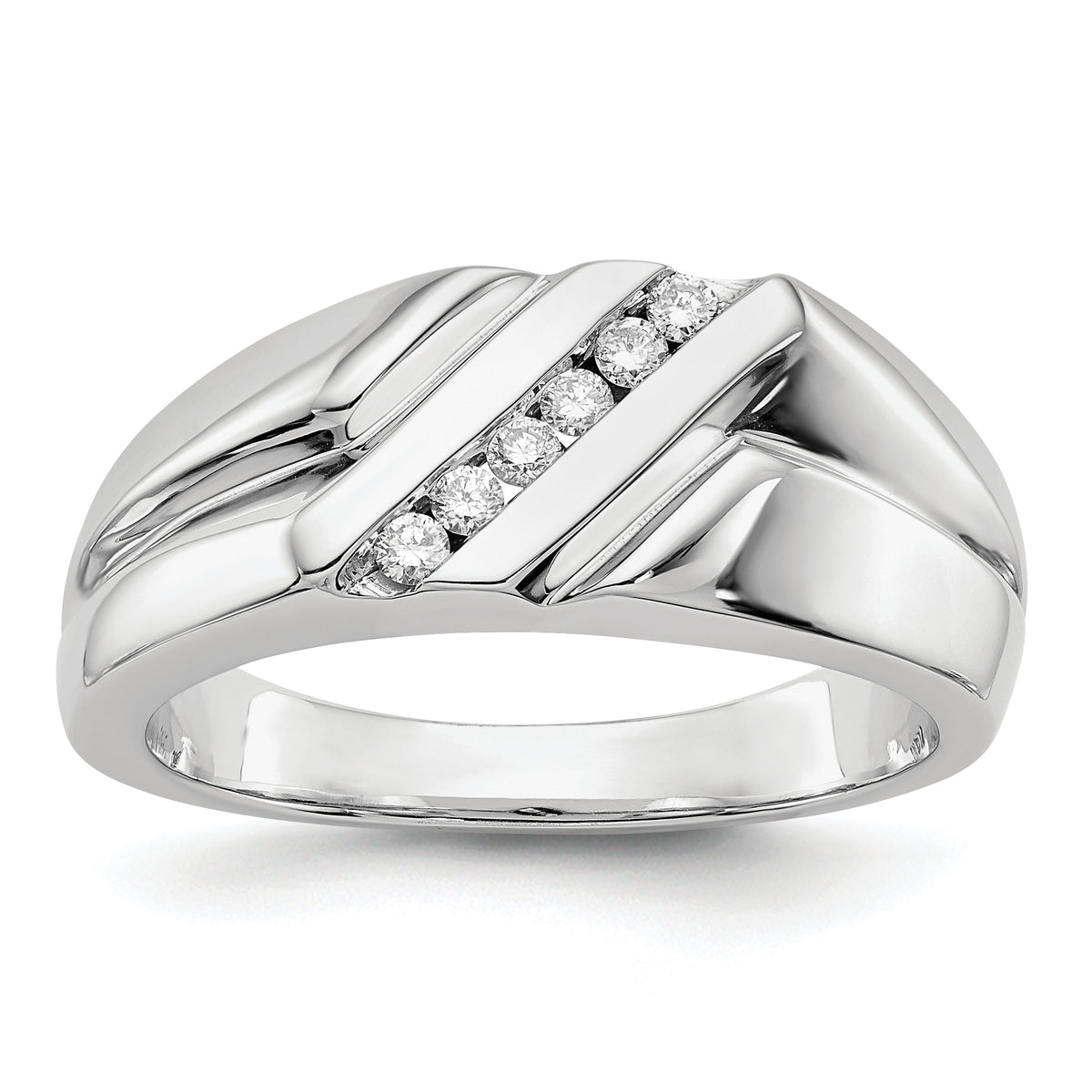 14k White Gold Diamond Mens Ring