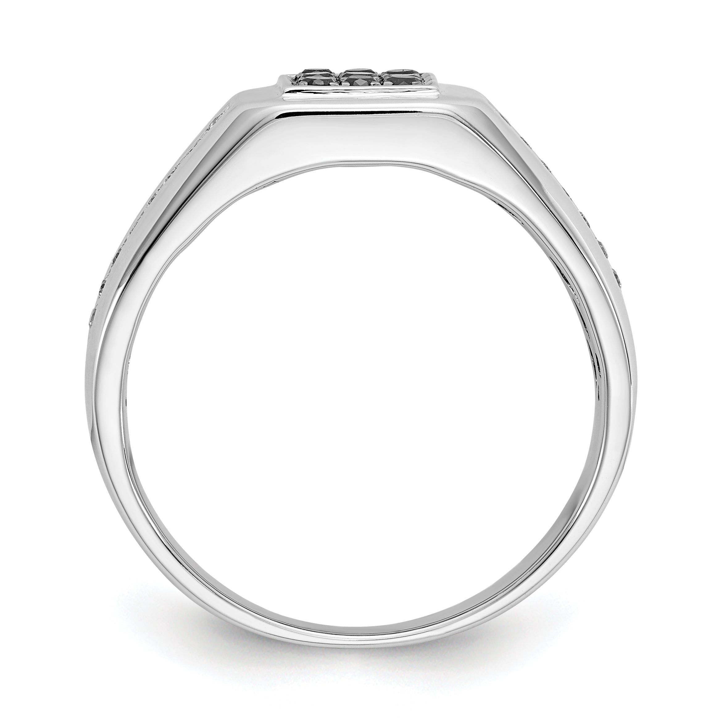 14k White Gold White and Black Diamond Square Mens Ring