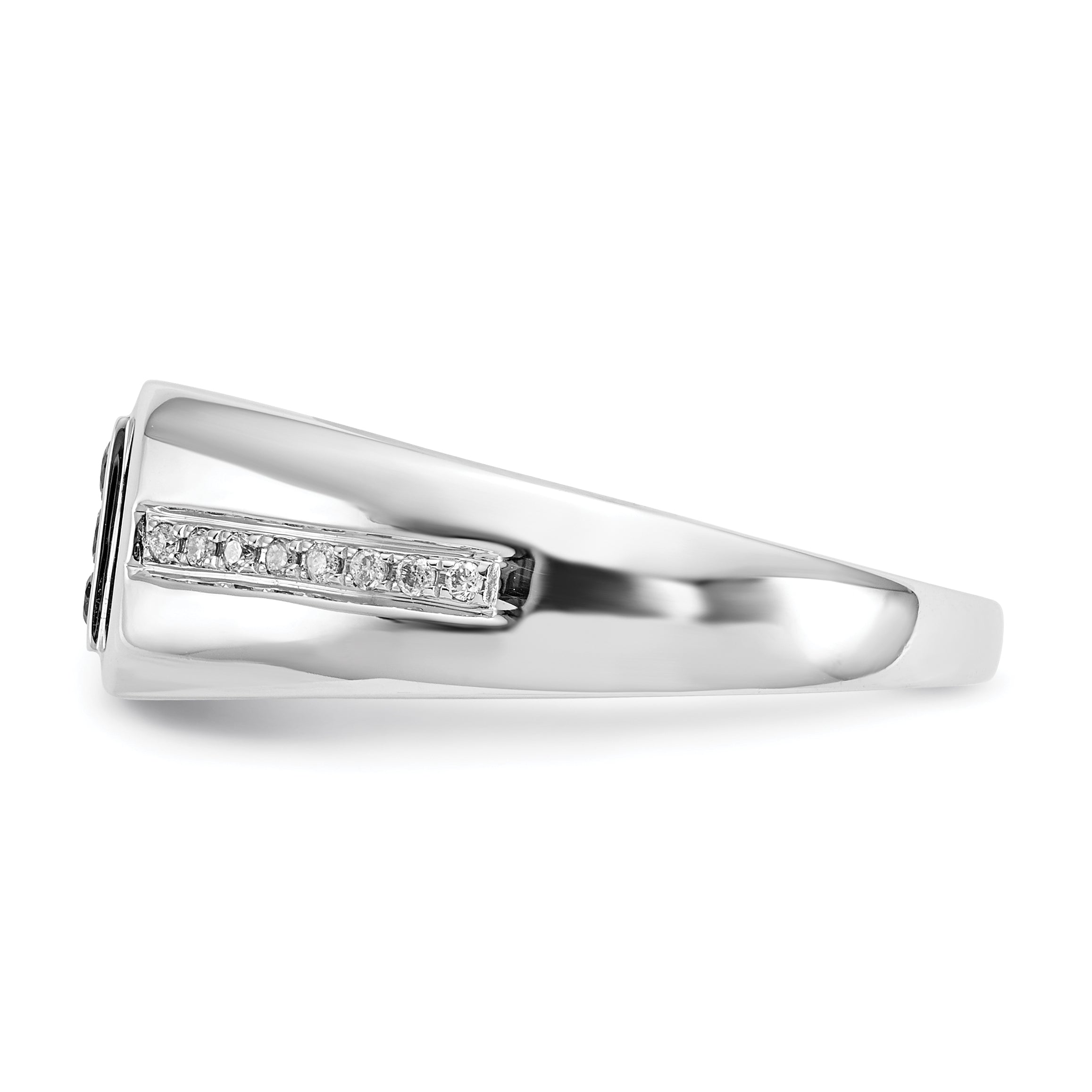 14k White Gold White and Black Diamond Square Mens Ring