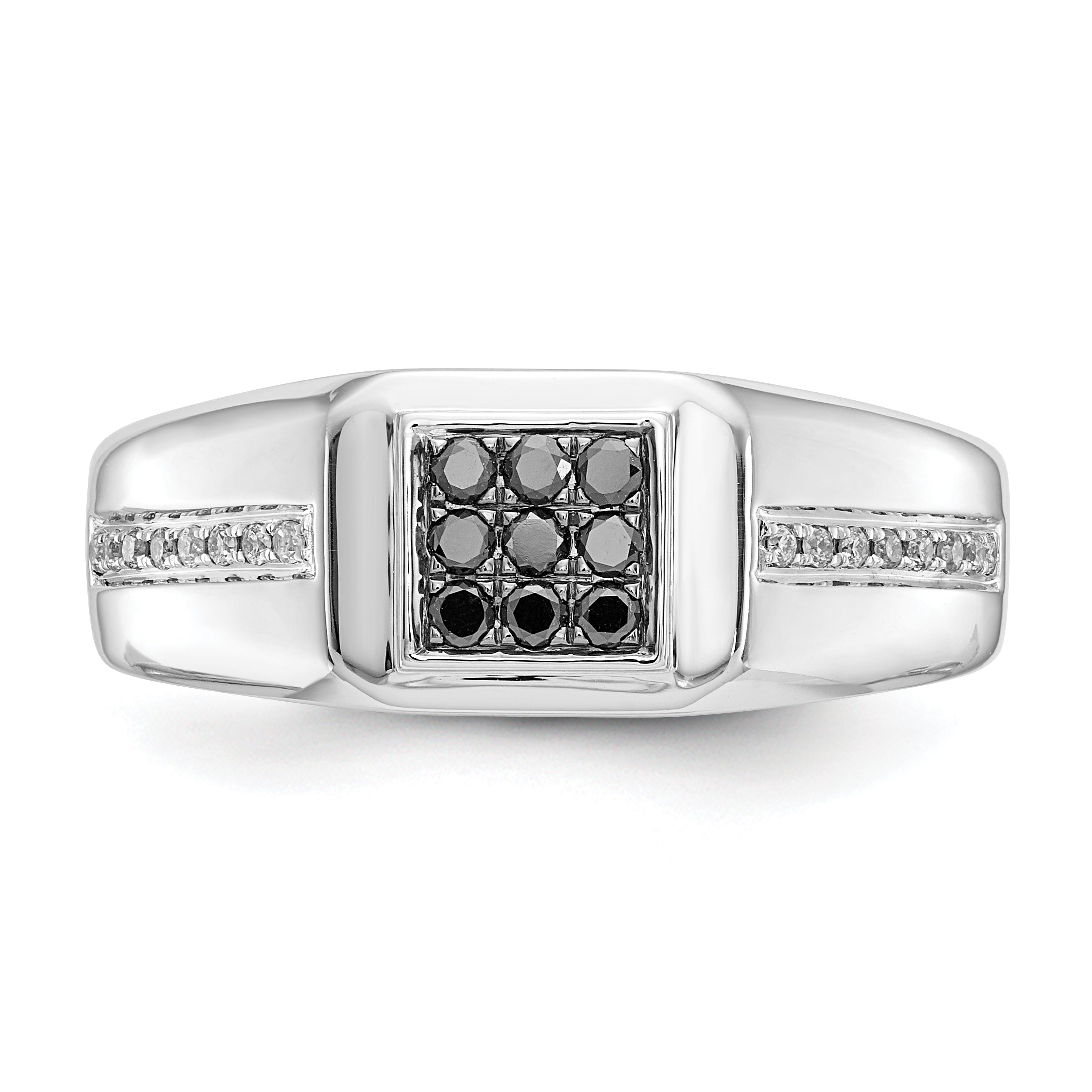 14k White Gold White and Black Diamond Square Mens Ring