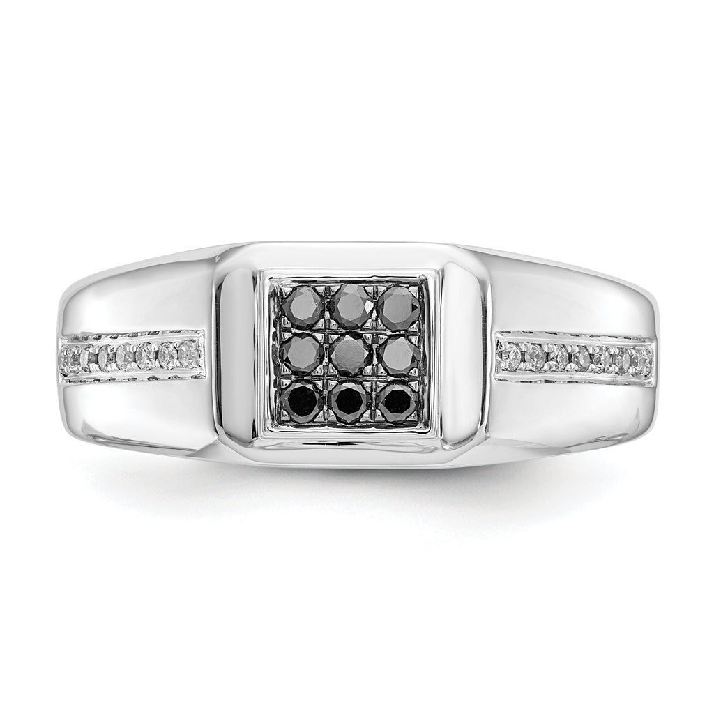 14k White Gold White and Black Diamond Square Mens Ring