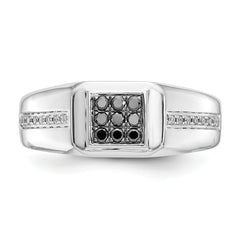 14k White Gold White and Black Diamond Square Mens Ring