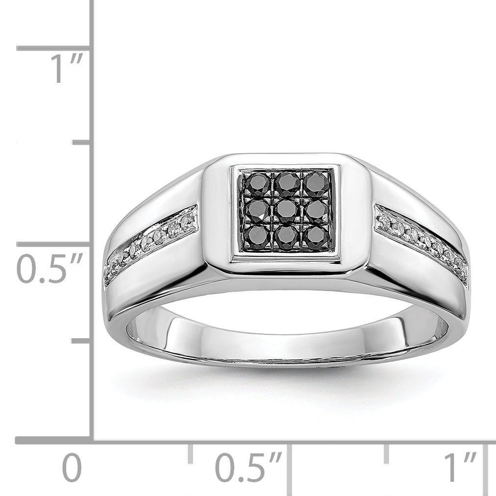14k White Gold White and Black Diamond Square Mens Ring